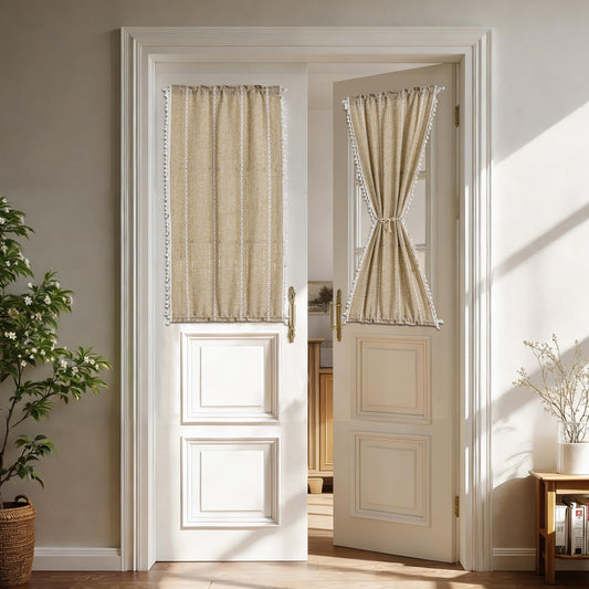 Sutuo Home Boho Door Curtains for Front Door, French Country Light Filtering Tassels Vintage Chic Privacy Drapes Decor for Glass Door & Sidelights Decor, Rod Pocket 1 Panel 50" W x 40" L, Natural