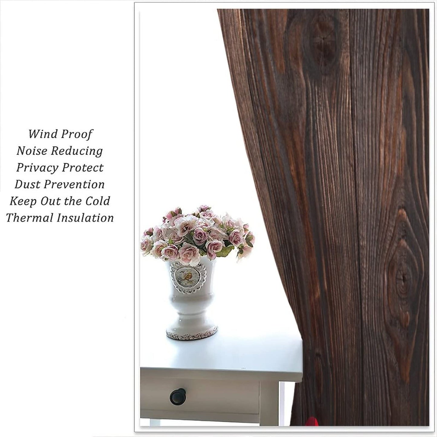 Red Rose and Wine Blackout Curtains, Red Wine Glass and Rose on Old Rustic Wood Window Drapes Rod Pocket Curtains, for Kitchen Living Room Bedroom 42x45in 2 Panels