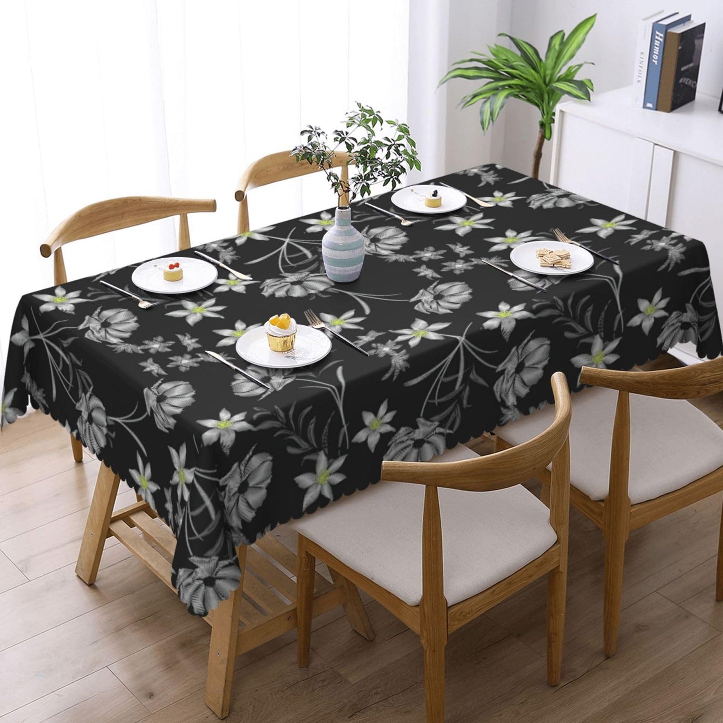 BHYGHJII Rectangular Table Cover Embroidered Floral Print Elegant Fitted Tablecloth for Farmhouse 54x72in