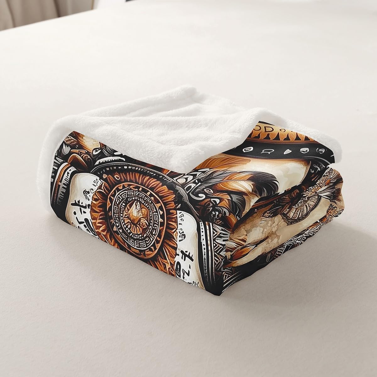 Longhorn Skull Fleece Blanket Gothic Sherpa Blanket 90"x90", Ethnic Tribal Southwestern Western Exotic Native American Fuzzy Plush Throw