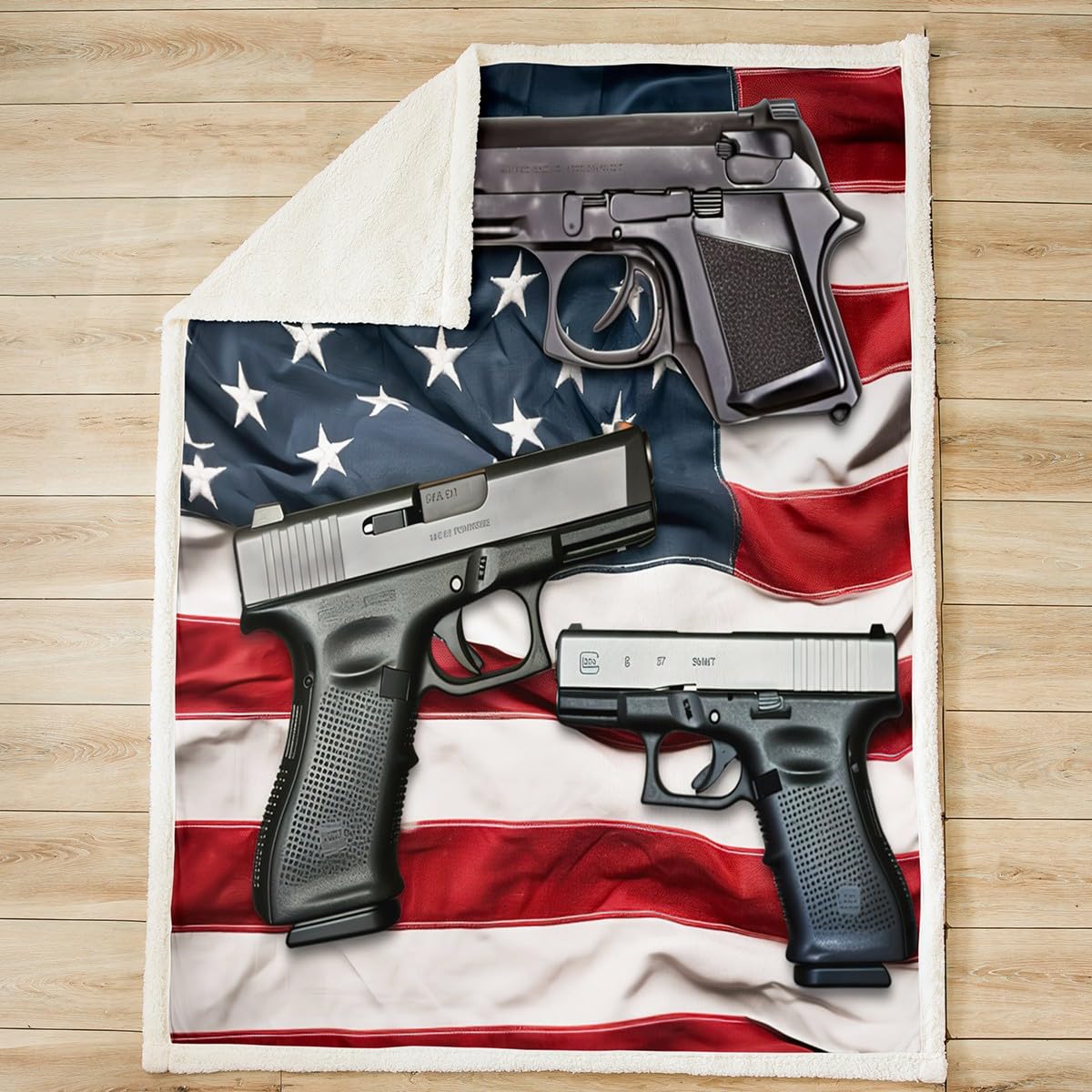 Gun Pattern Sherpa Blanket War Theme Plush Blanket Army Rifle Machine Gun Fleece Throw Blanket for Bed Sofa Couch Kids Military Themed Warm Fuzzy Blanket Ultra Soft Room Decor 40"x50"