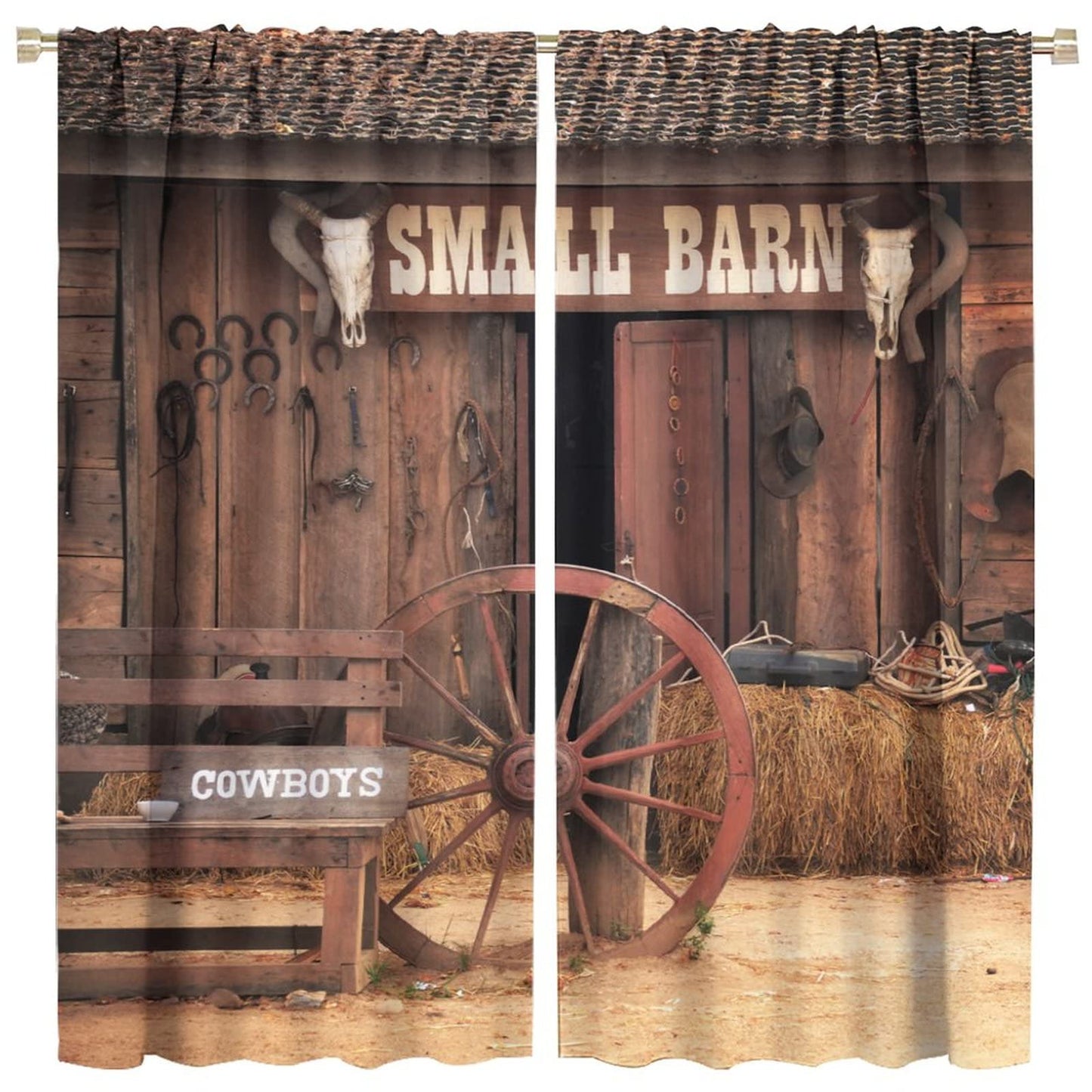 Western Curtains,Rustic Wooden House Country Cowboy Western Style Room Darkening Door Window Rod Pocket Curtain for Living Room Bedroom Kitchen Bathroom W42xL45in