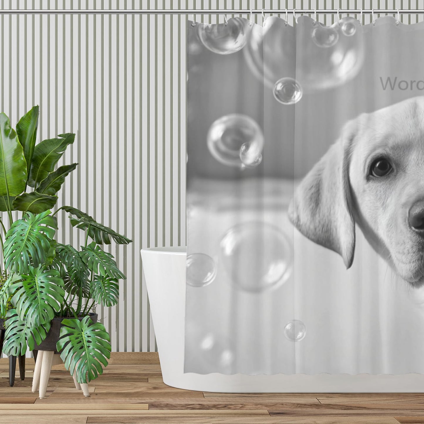 Wordatu Funny Labrador Retriever Bathroom Shower Curtain 72x72 Inch Animal Pets Puppy Kids Cute Black White Interesting Polyester 12 Hooks Waterproof Decor