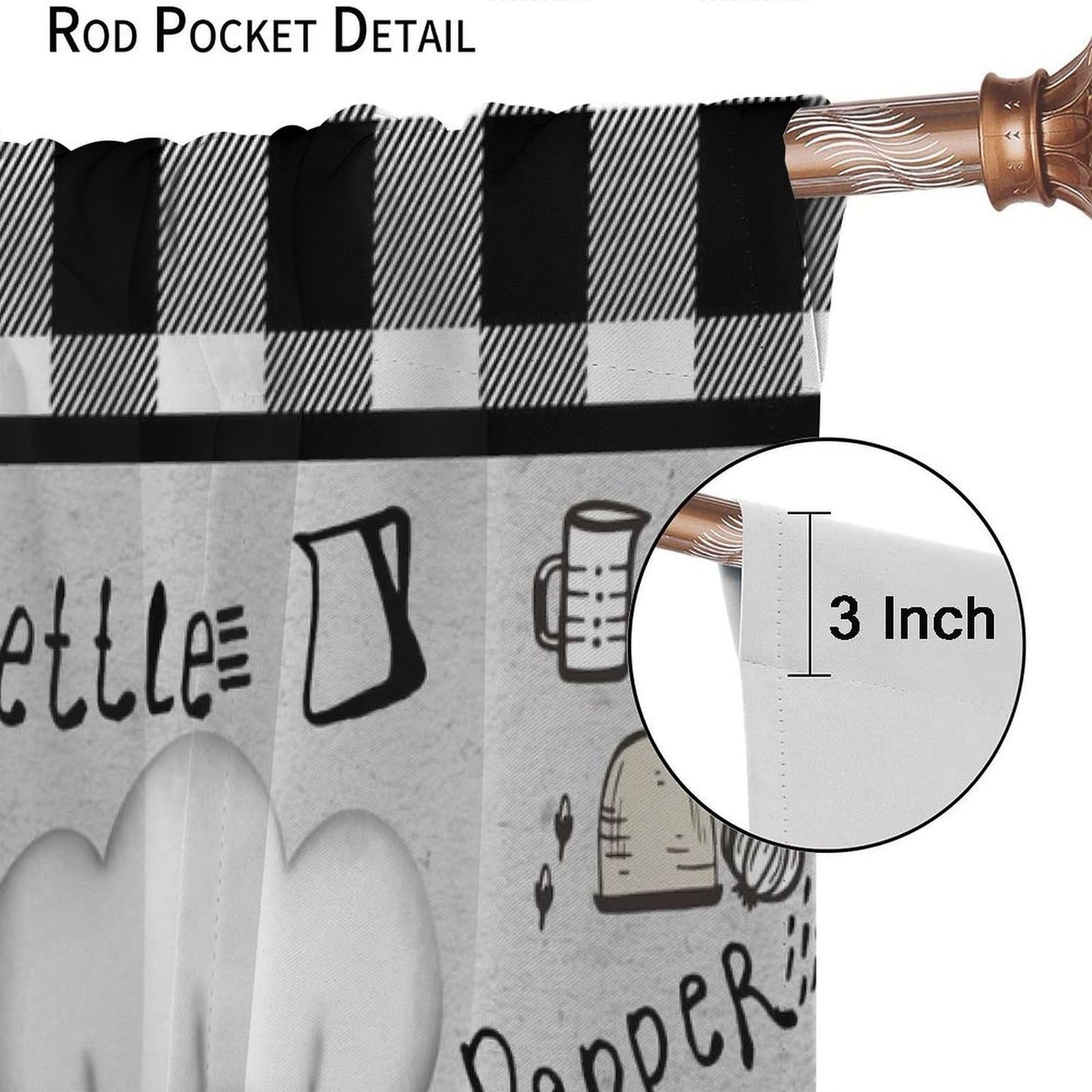 ICMOLYYENLO Chef Window Curtains - Bedroom & Living Room 2 Panel Set, 42x45 Inch, Buffalo Plaid, Themed Kitchen Curtains