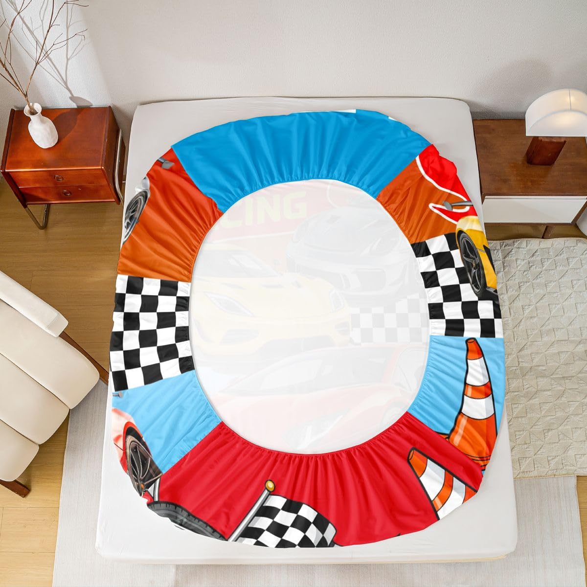 Feelyou Boys Race Car Fitted Sheet Twin Size for Kids Boys Girls Speed Sports Car Bed Sheets Set 16" Deep Pocket Soft Breathable Microfiber Racing Bedding with 1 Pillowcase Extreme Sports Room Decor