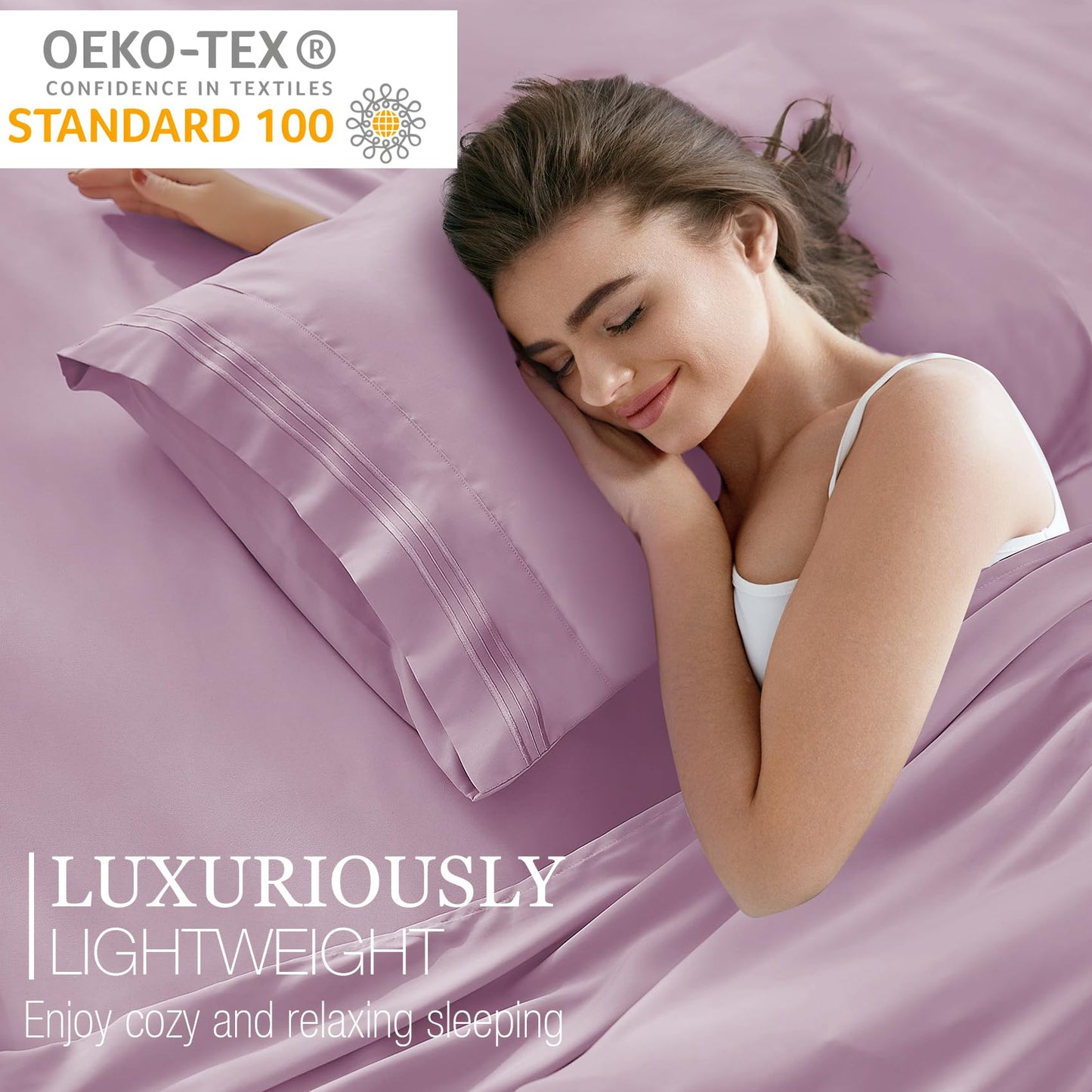 Yibeizi King Size Sheets Set Cooling Deep Pocket Bed Sheet Sets, Lavender Soft Microfiber Oeko-Tex Hypoallergenic Sheets & Pillowcases Wrinkle Free Bedsheets