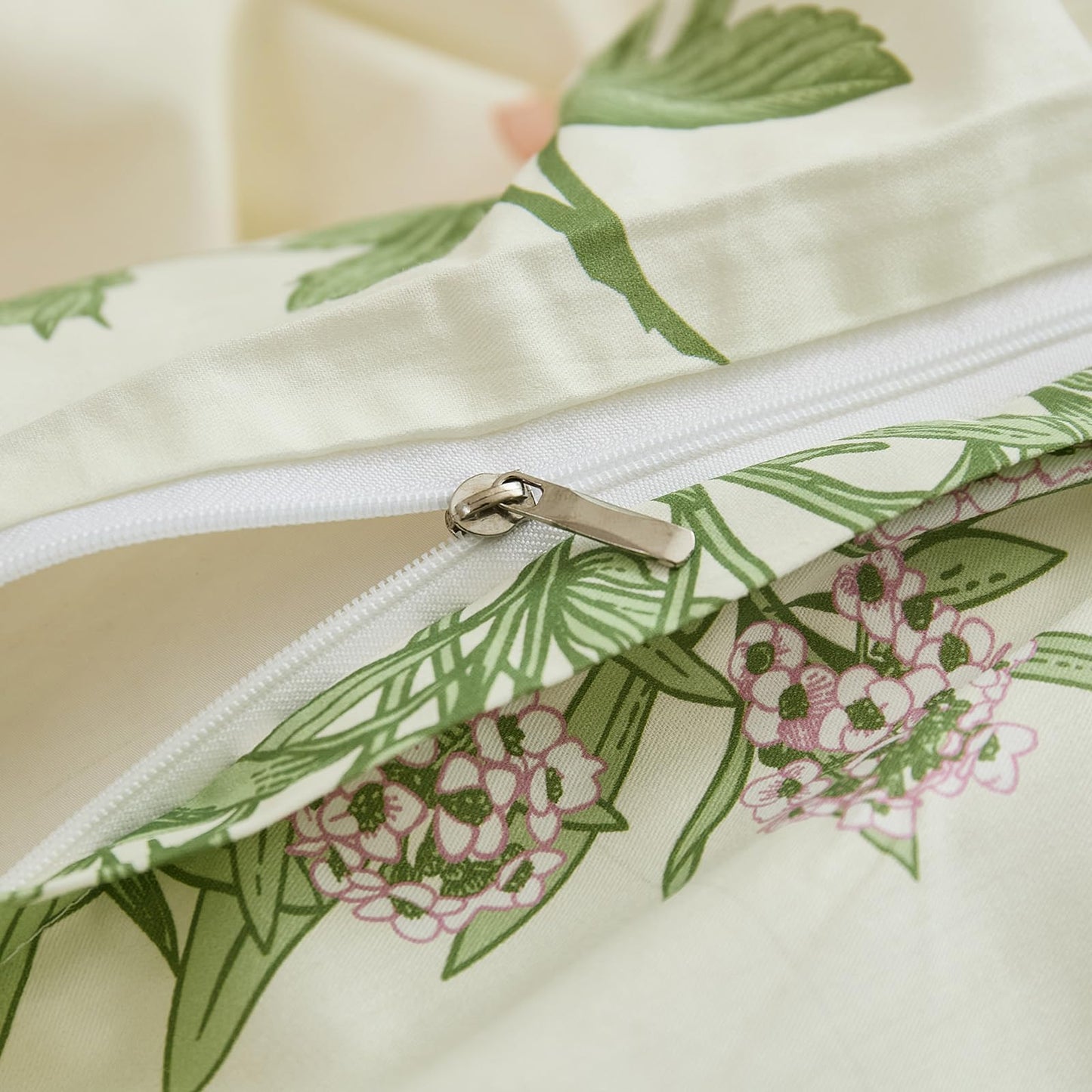 Cozaline 100% Cotton Duvet Cover King Size – Botanical Garden Print, Green Floral Duvet Cover Set with Zipper Closure, 3-Piece Soft Breathable Natural Cotton Bedding Set for All Seasons