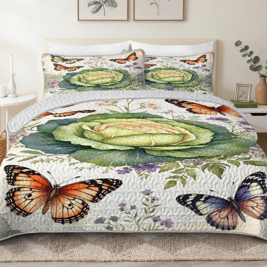 ARIGHTEX Full/Queen Quilt Set Floral Botanical Meadow Butterfly Design, Cottagecore Bedspread Lightweight Microfiber Bedding, Wild Garden Style for Bedroom Dorm