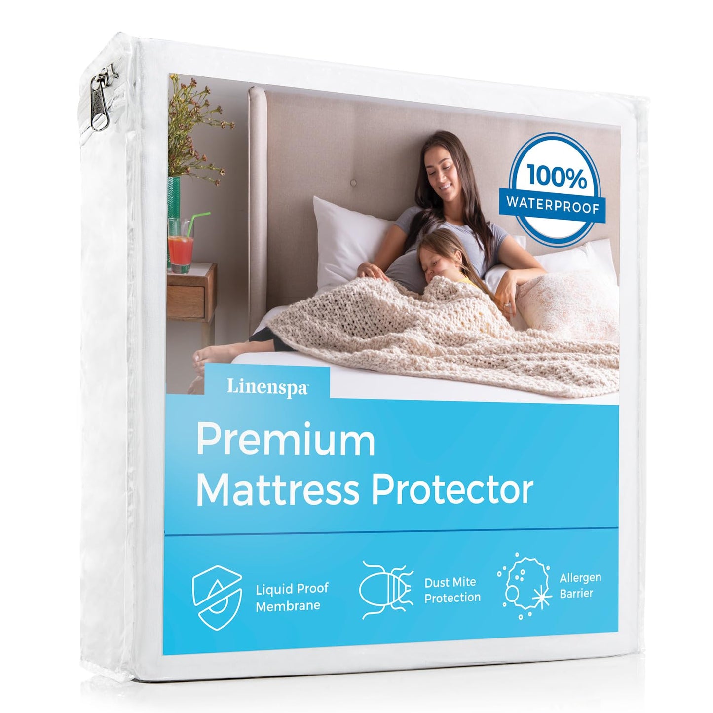Linenspa Waterproof Mattress Protector, Queen Size – Fitted Sheet Style, Breathable, Machine Washable & Dryer Safe, White