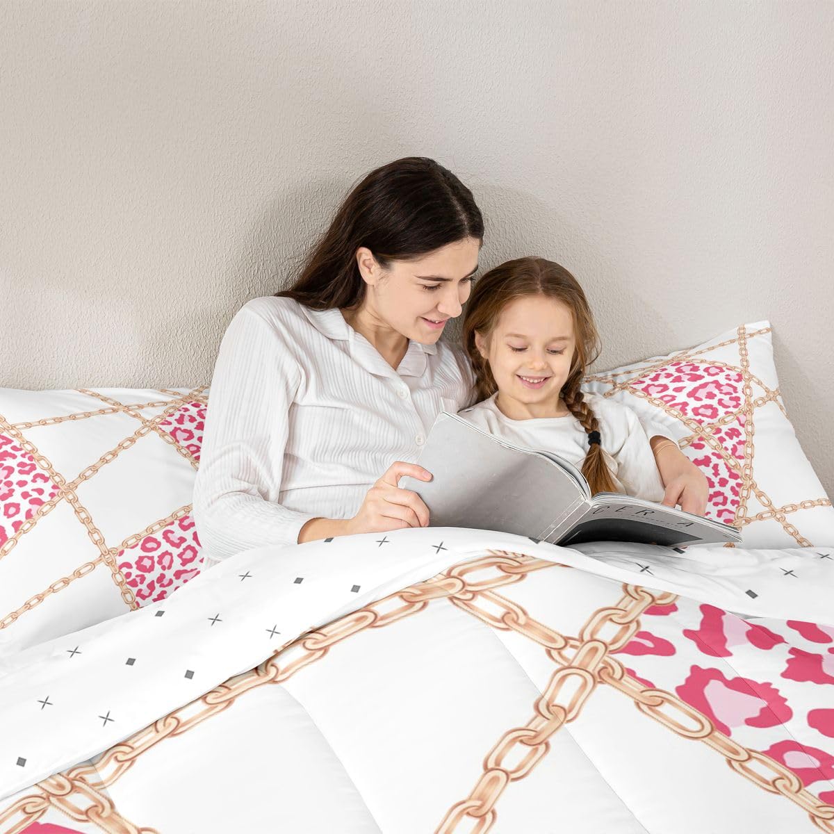 jejeloiu Leopard Comforter Set Queen Size Iron Chain Print Bedding Set for Kids Boys Girls Cheetah Cow Fur Duvet Quilt Animal Print Bedroom Decor Microfiber 3 Pcs with 2 Pillow Cases