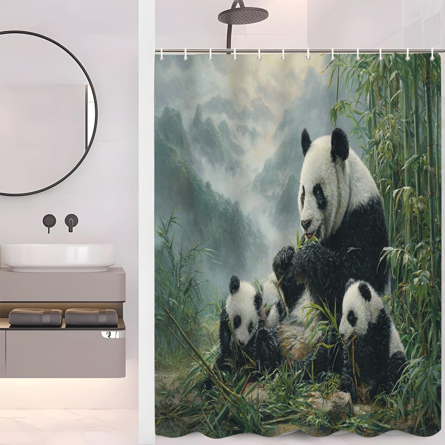 ZROLUW Giant Panda Shower Curtain Waterproof Soft Polyester Fabric 72" W x 72" L Bamboo Forest Animals Shower Curtains with Grommets Bathroom Accessories Decor