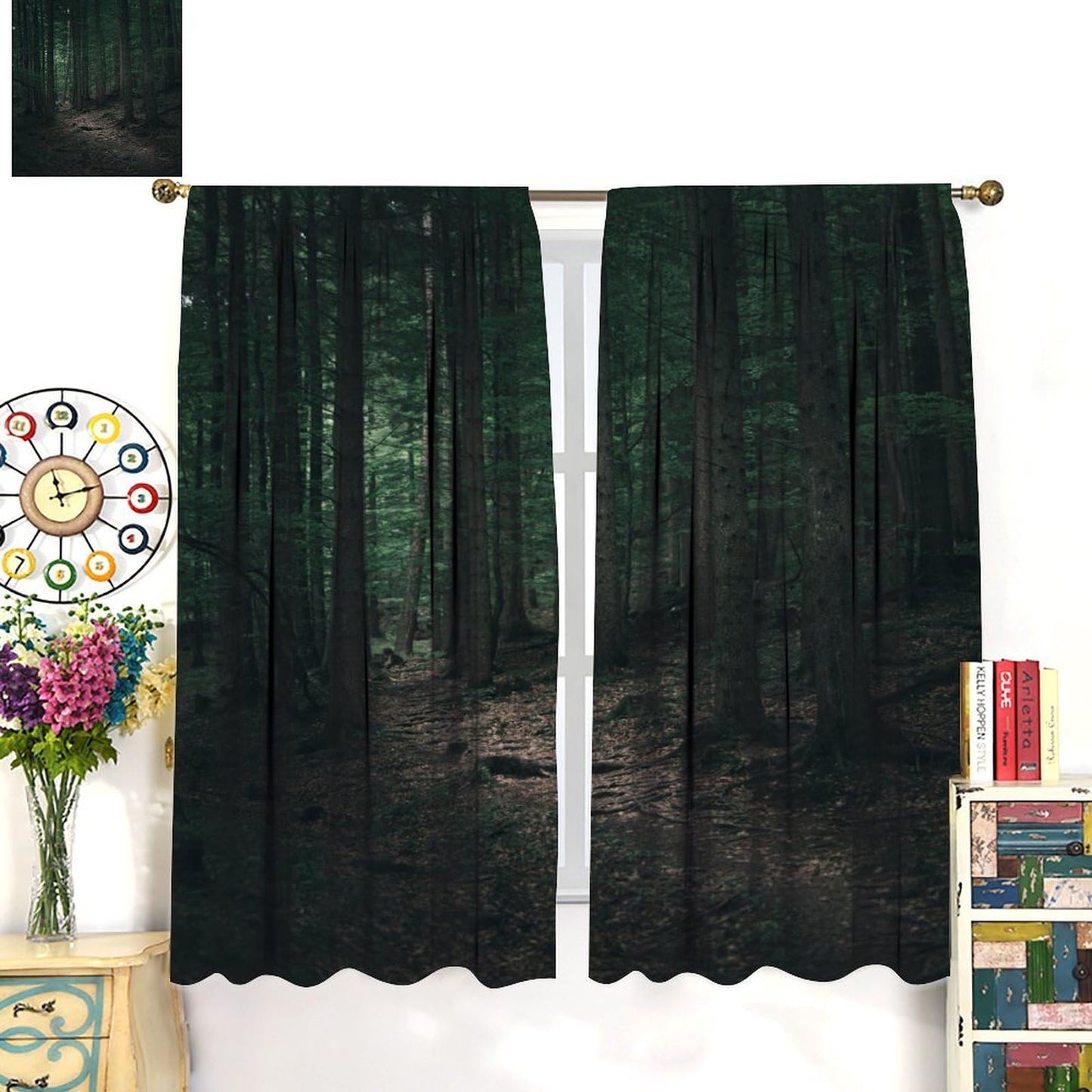 Nature Woodland Curtains,Magical Forest Misty Nature Landscape Window Treatments for Bedroom Living Room Dreamland Scenery Décor Drapes 2 Panels Set,Total Size 42 x 45 Inch