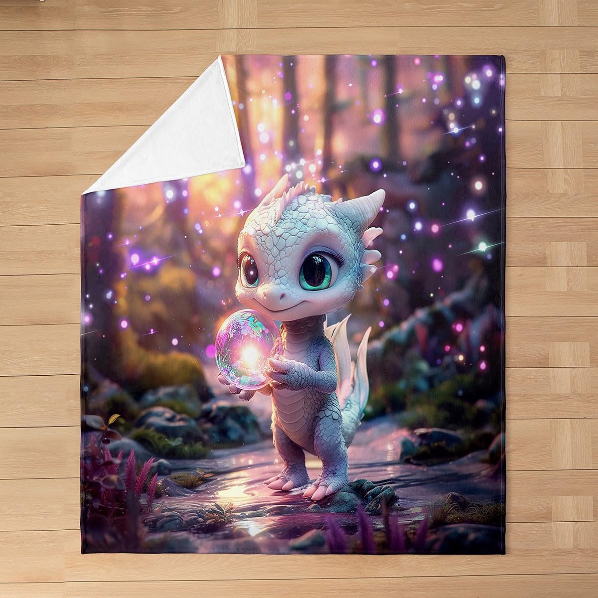 Feelyou Dragon Plush Throw Blanket Queen 90"x90" Cute Flannel Fleece Blanket for Boys Girls Teens Wild Life All Season Bed Blanket Dragon Decor Blanket Room Decor Pink Purple