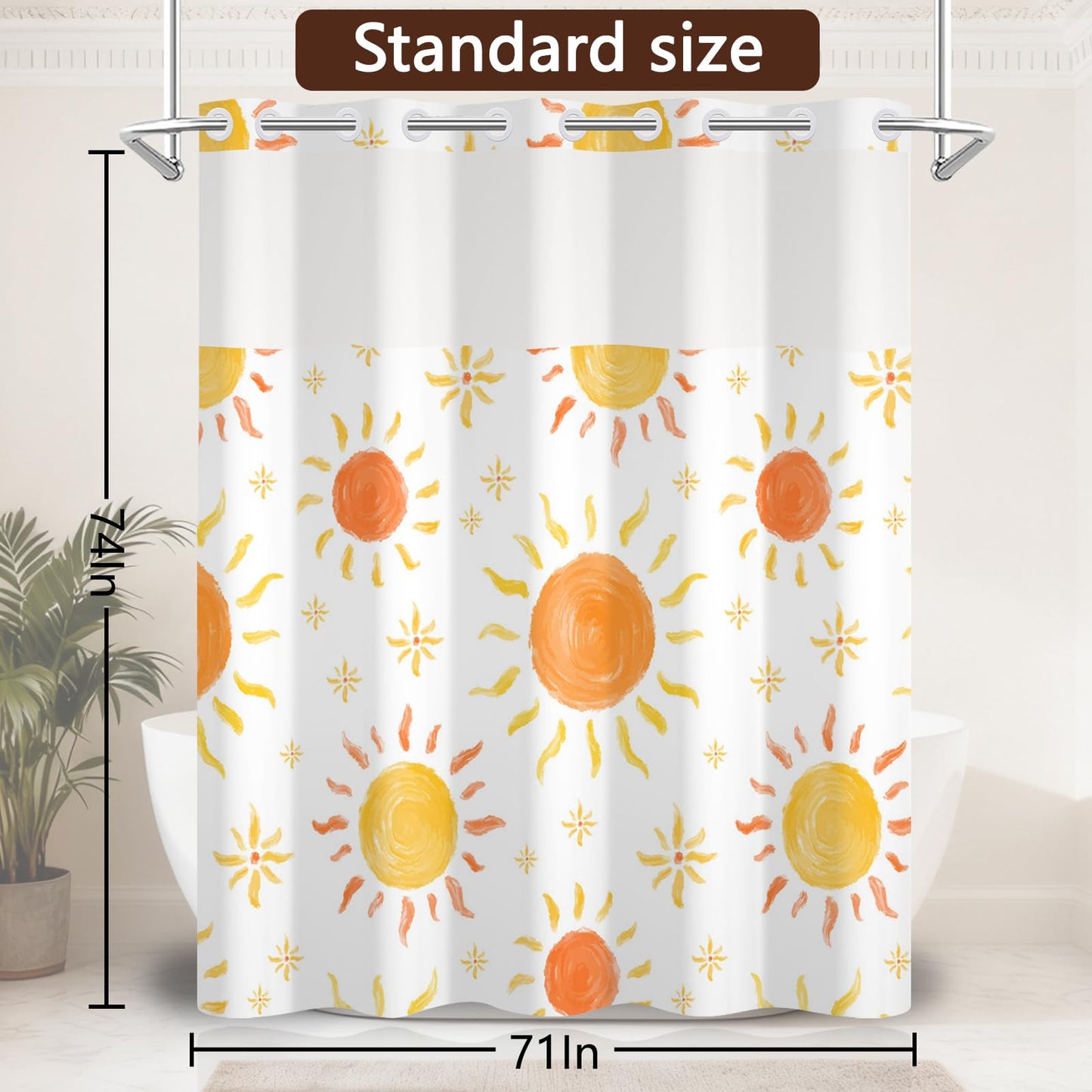 NAEMBCU No Hook Shower Curtain for Kids with Snap-in Liner 71x74 Inch