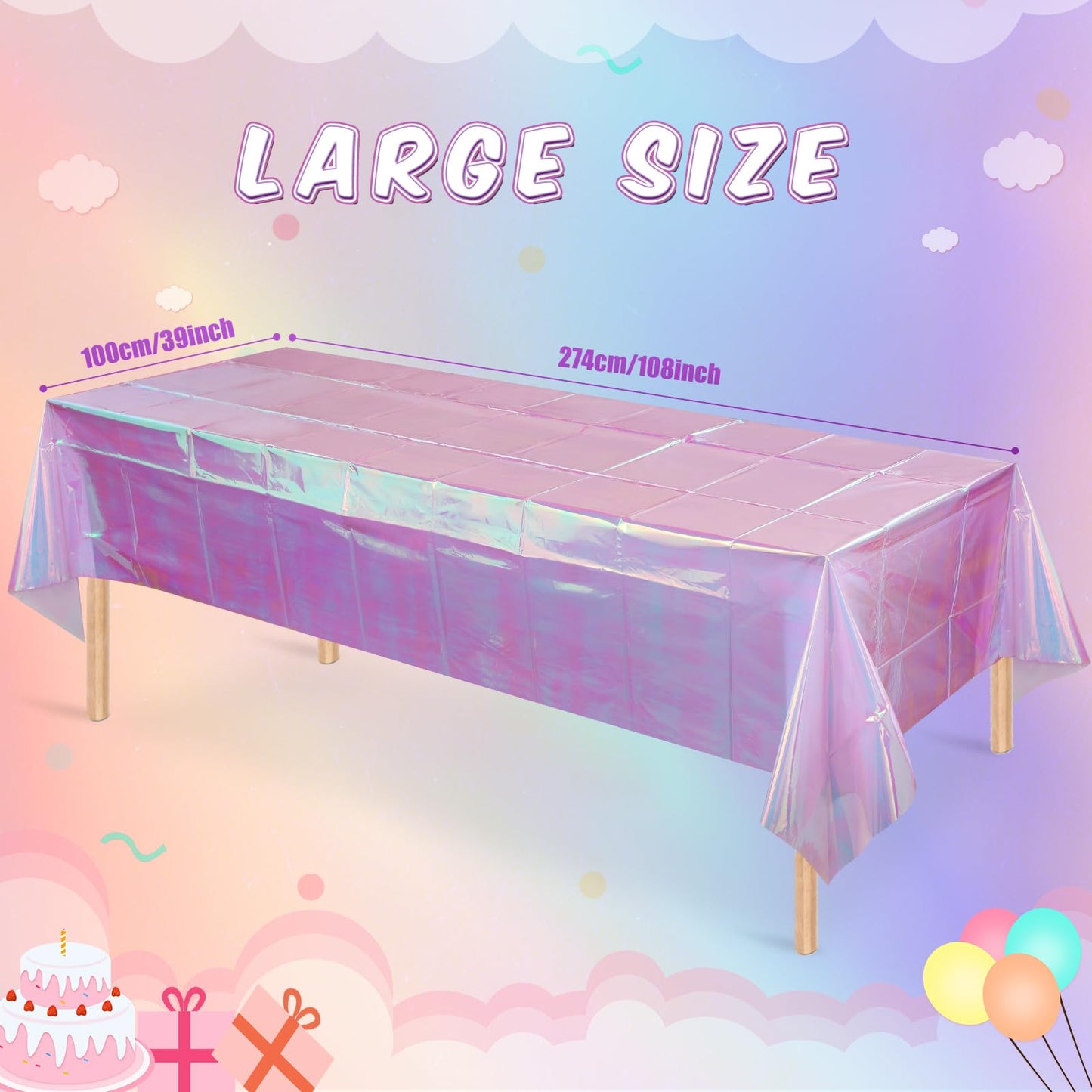 FunnyPars 3 Pack Light Purple Plastic Tablecloths for Rectangle Tables, Shiny Disposable Laser Rectangle Table Covers Foil Tablecloth Iridescent Party Decoration Birthday Bridal Wedding, 39x108 Inch