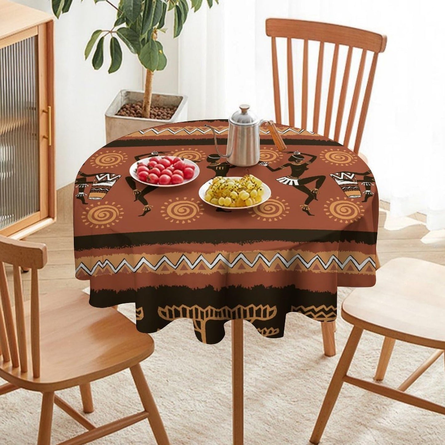 YSWOW African Woman Tablecloth, Traditional Tribe Ethnic Dancer Art Printed Print Stain Washable Table Resistant for Kitchen Dinning Outdoor Picnic Party Round 36x36in