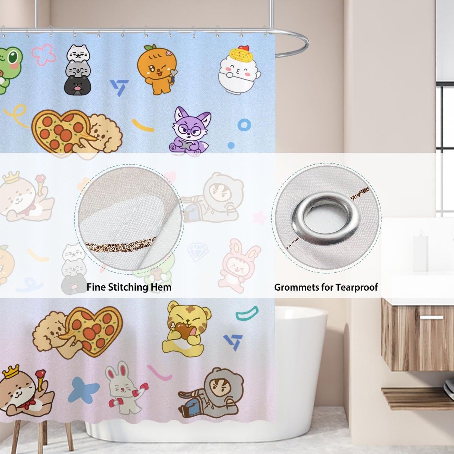 Funnytree Korea Music Cute Performance Teamwork Energy Youth Shower Curtain 72"x72" - Waterproof Fabric Bathroom Decor for Women Teens Girls Fans Daughter, Easy Care Washable (Hooks Not Included)
