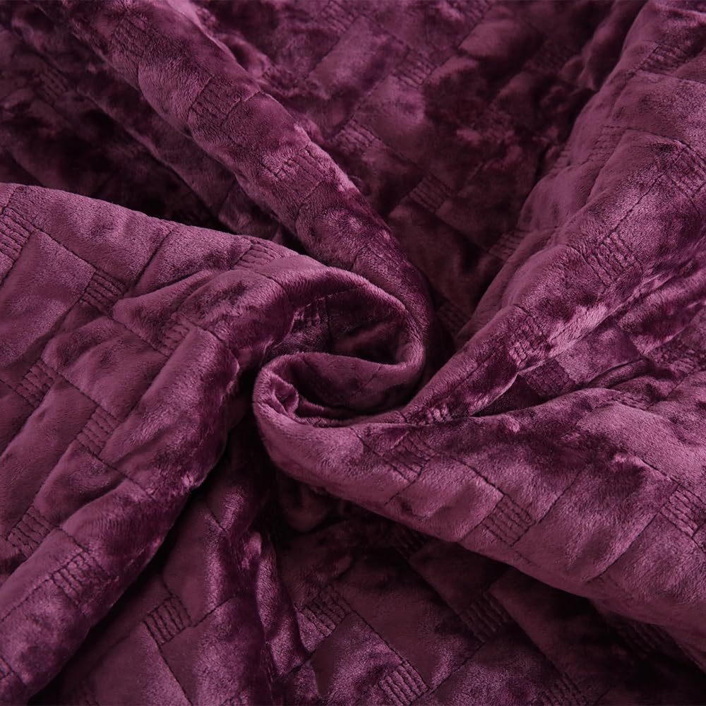 Liians Velvet Bedspread Quilt Bedding Sets,Luxury Elegant Ultra Soft Velvet Comforters Coverlet Blankets,Weave Stitching Pattern Cotton Quilted Bedspread for All Seasons，Purple,King Size