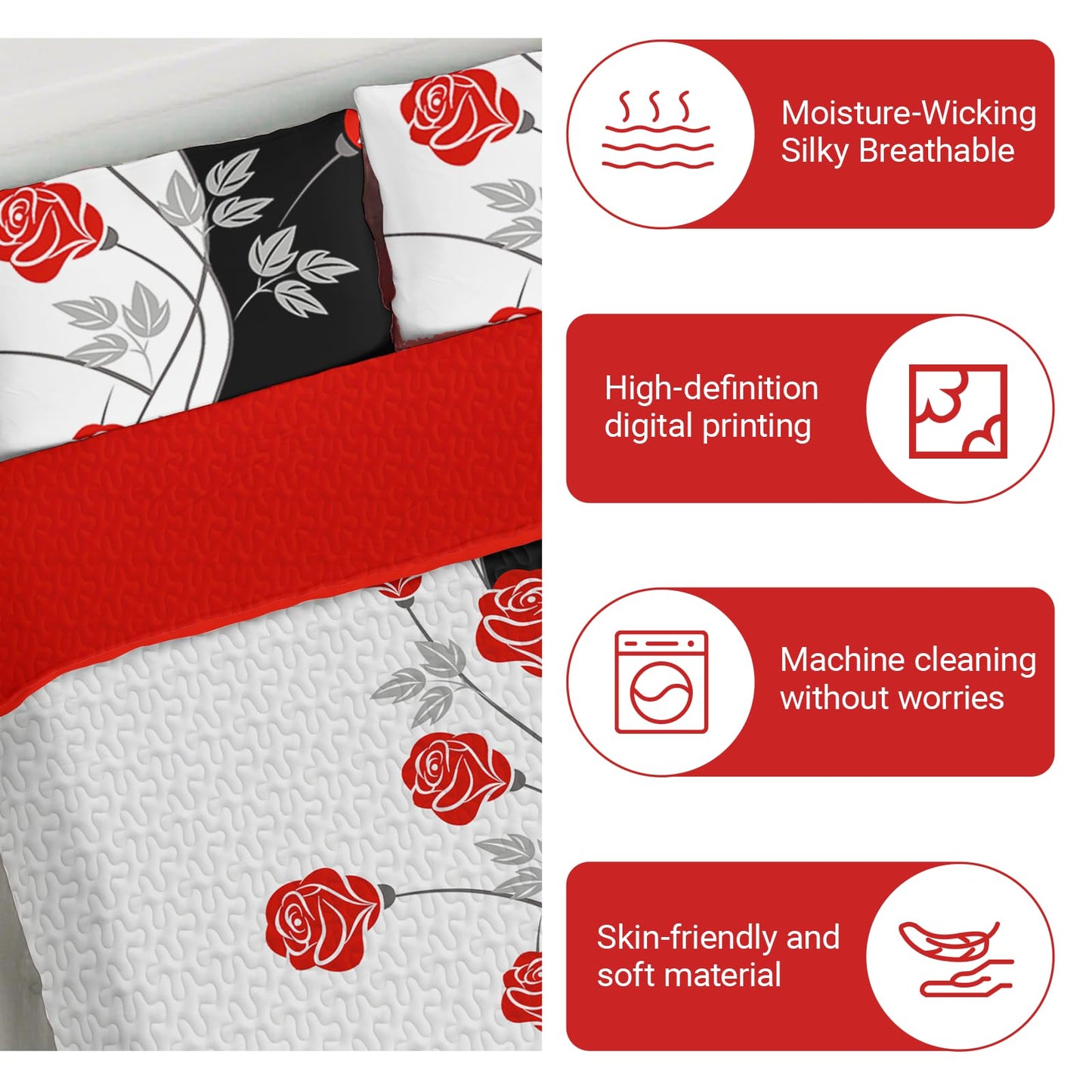 CozyCreatures Vintage Boho Red Rose King Light Comforter Set, 9-Piece Bed in a Bag with Curtains, Brushed Microfiber Bedspread Set with Matching Curtains for Master Bedroom, Machine Washable