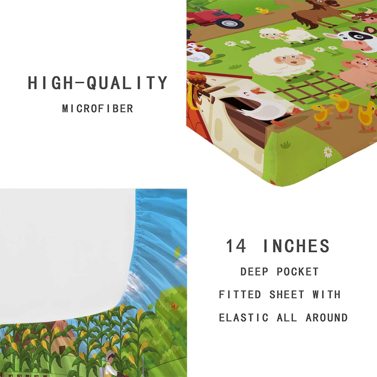 Yasida Farm Animal Cow Twin Size Fitted Sheets for Twin Sheets Set Girls and Boys Bedding Sets Harvest Sheets Goats Chickens Farm Animals Bedding Sheet Soft Microfiber(1*Sheet+1*Pillowcase)