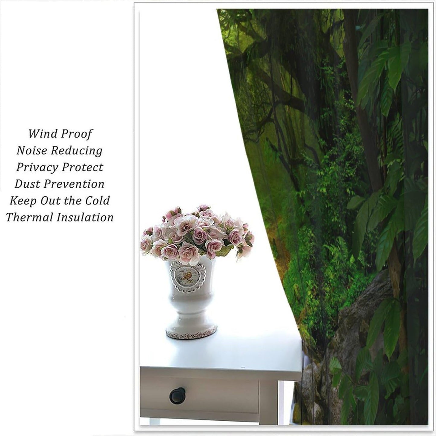 AuiMzoo Waterfall View Curtains, Tropical Forest Botanical Jungle Nature View, Bedroom Living Room Kitchen Blackout Curtains 21" W x 45" L