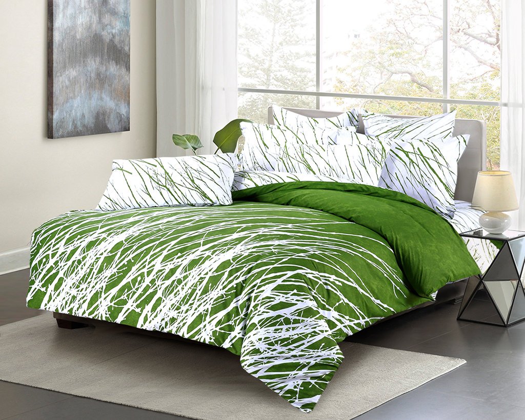 Swanson Beddings Tree Branches 3-Piece 100% Cotton Bedding Set: Duvet Cover and Two Pillow Shams (Green White, King)