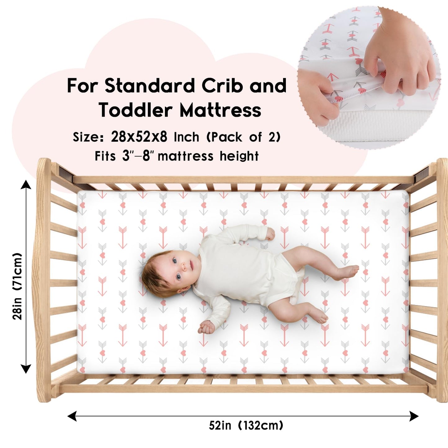 Yoofoss Baby Crib Sheets for Boys Girls, Fitted Crib Sheet 2 Pack for Standard Crib and Toddler Mattress, Super Soft Microfiber Baby Sheet 28x52x8in(Arrow)