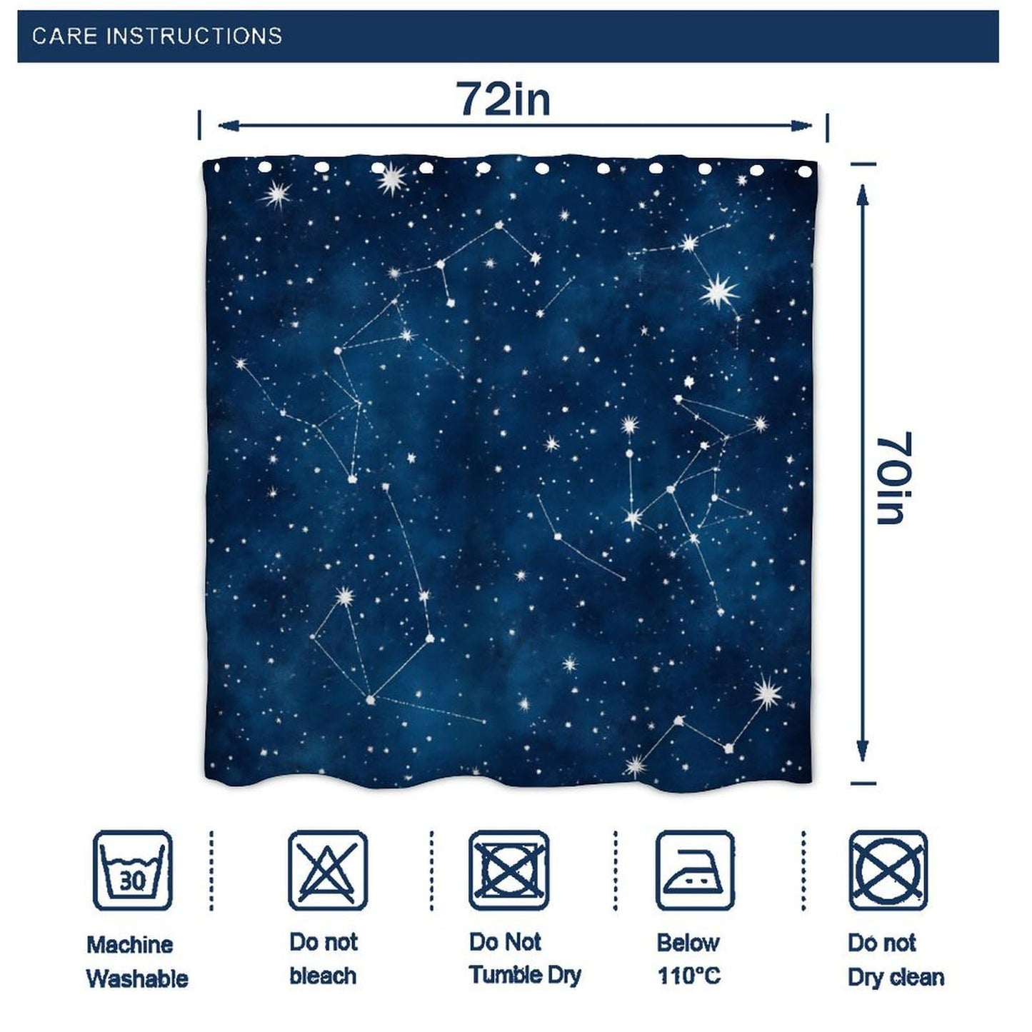 Meaudiwes Fashion Waterproof Shower Curtain Lightweight Hotel Quality Bathroom Decor with Hooks, 72"x 70" Constellation Galaxy Starry Night Stars Glow in The Dark Midnight