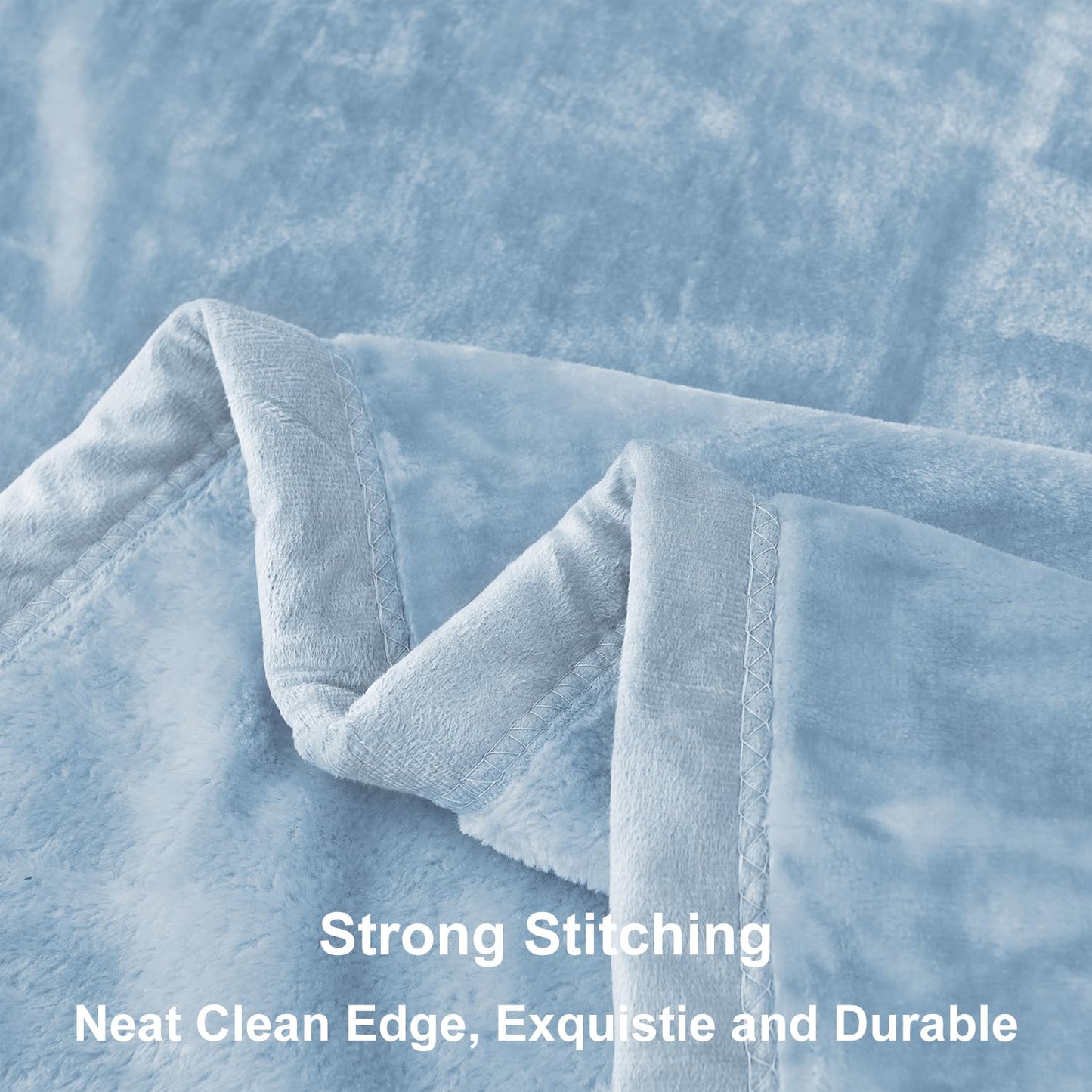 JYK Premium Silky Flannel Fleece Blanket - Queen Size 79'' x 91'', 3.5 LB Lightweight and Fluffy Cozy Plush Microfiber Blanket for Couch, Sofa, Bedroom, Light Blue