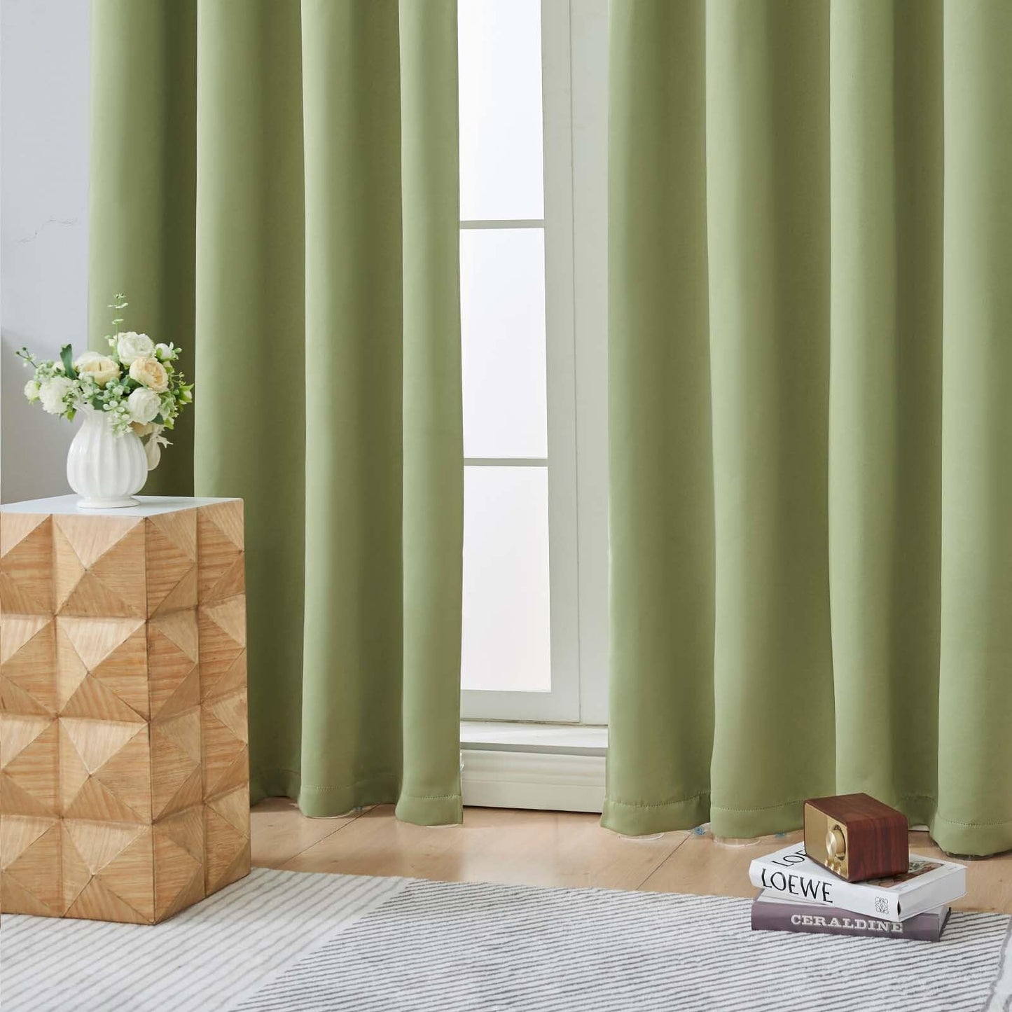 Aiyufeng Sage Green Blackout Curtains for Bedroom 63 Inch Length 2 Panels Set, Solid Thermal Insulated Energy Saving Rod Pocket Window Treatment Curtains Blackout Drapes, W40 x L63 Inch, Sage