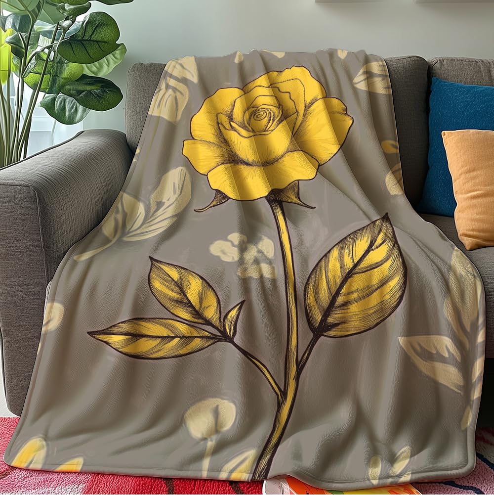 HUNXIAOJ Flower Print Blanket Rustic Floral Throw Blanket Floral Bedding Country Flower Decor Warm Soft Flannel for Bed Sofa Couch (49in x 59in)