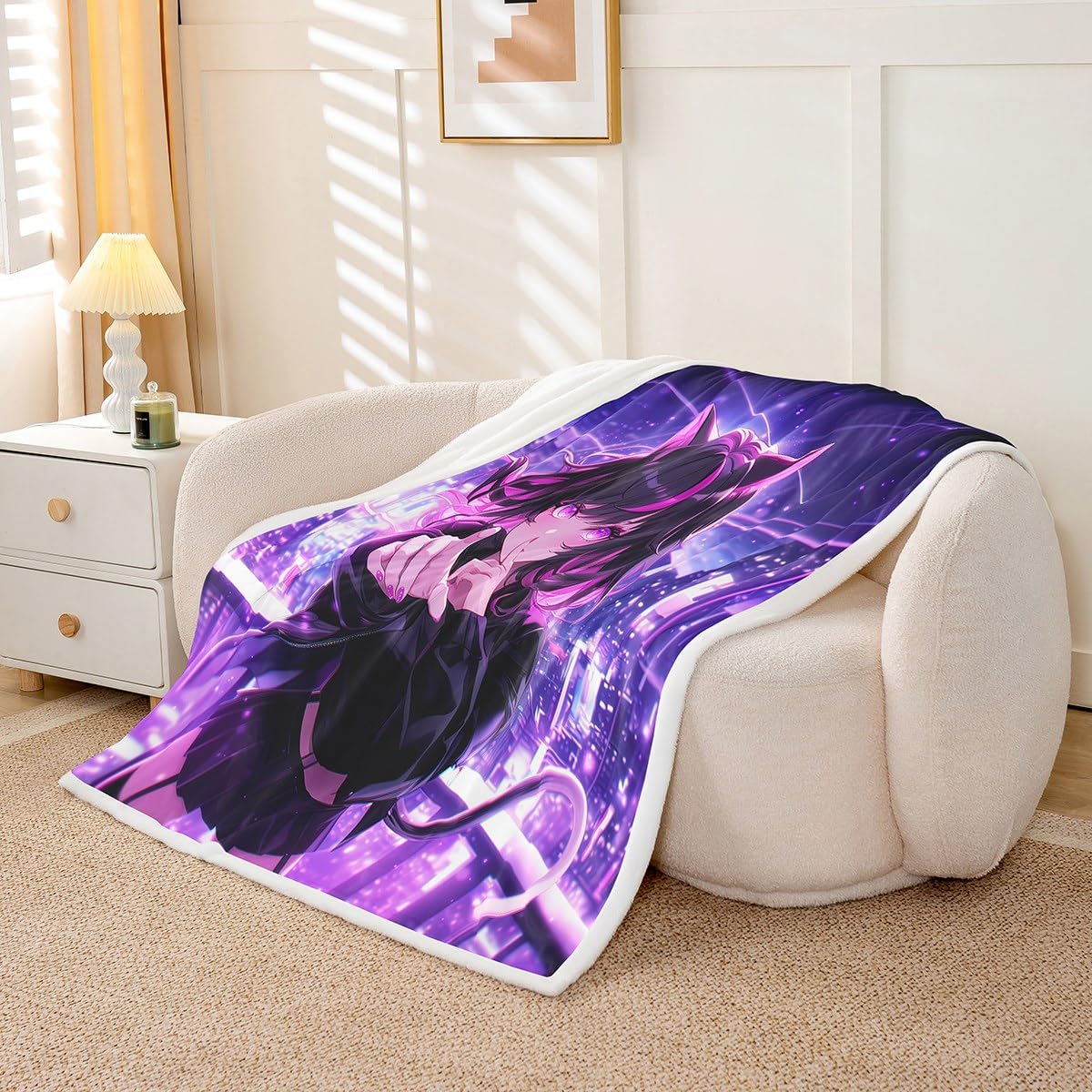 Erosebridal Kids Anime Girl Twin Size Throw Blanket, Japanese Anime Fleece Sherpa Blanket, Cartoon Girl Decor for Boys Teens Bedroom Decor, Kawaii Japanese Animation Decorative Sofa Couch
