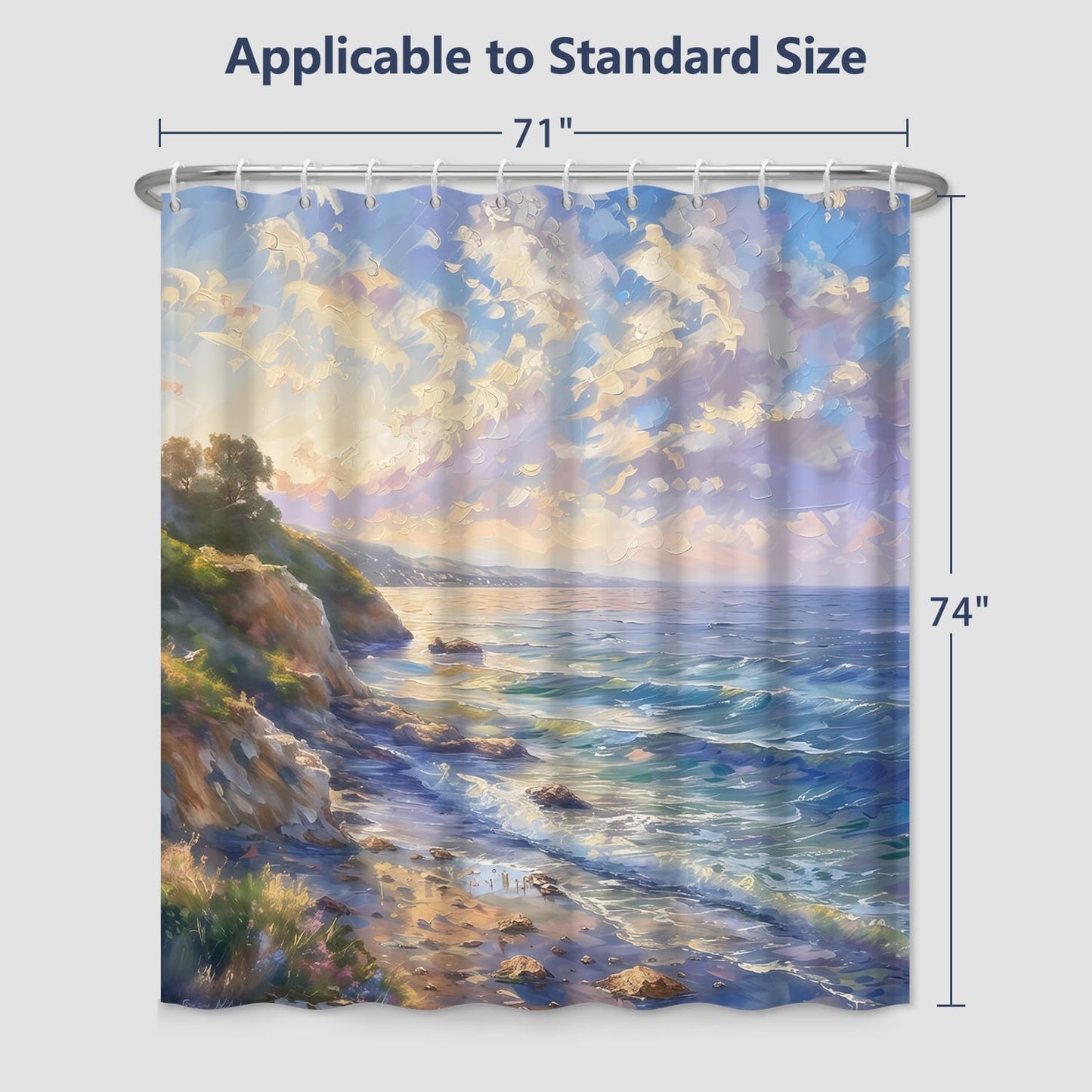 Xiazhilaio Coastal Landscape Shower Curtain with Hooks 71″ x 74″ – Ocean & Sky Scenic Art Print Waterproof Fabric Bath Tub Curtain for Beach House & Spa Style Barthroom Decor