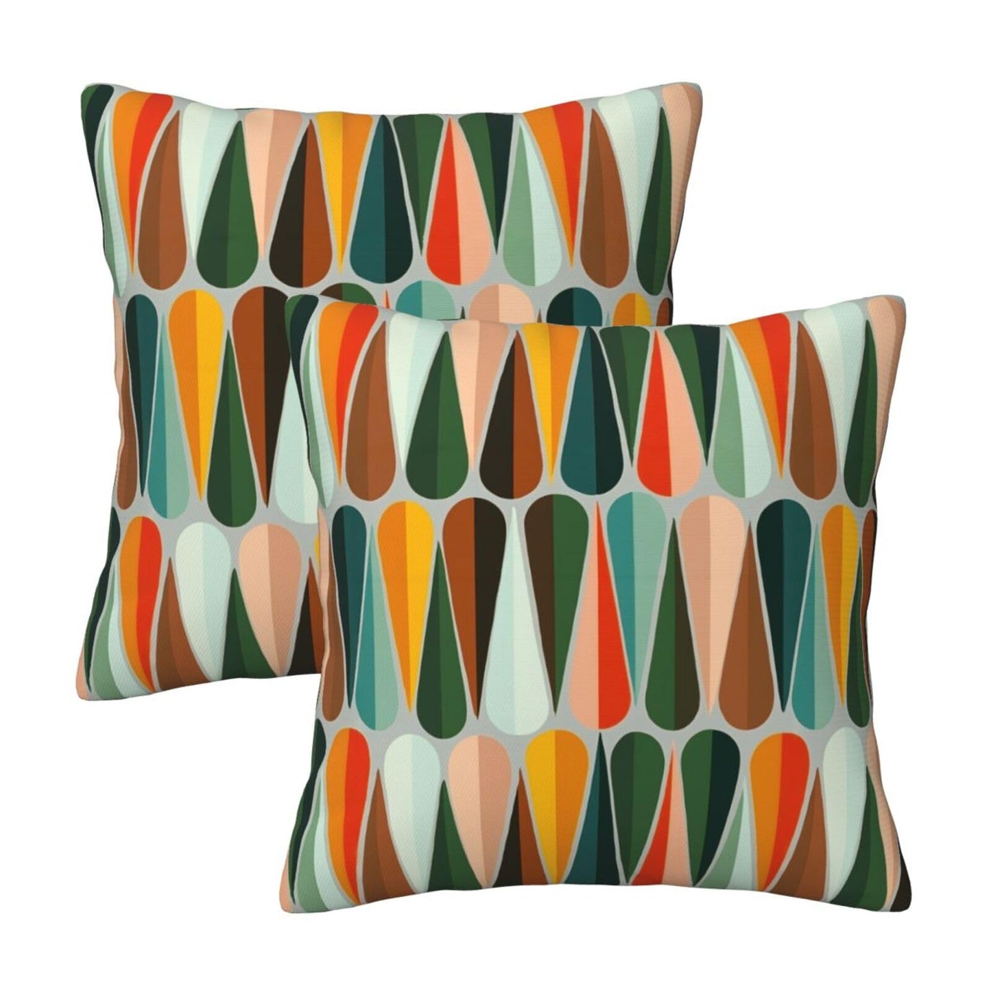 bassyil Mid Century Retro Drop Throw Pillow Covers Decorative Linen Pillow Cases Set of 2 Square Cushion Cover for Couch Sofa Bedroom Patio 18x18 Inch