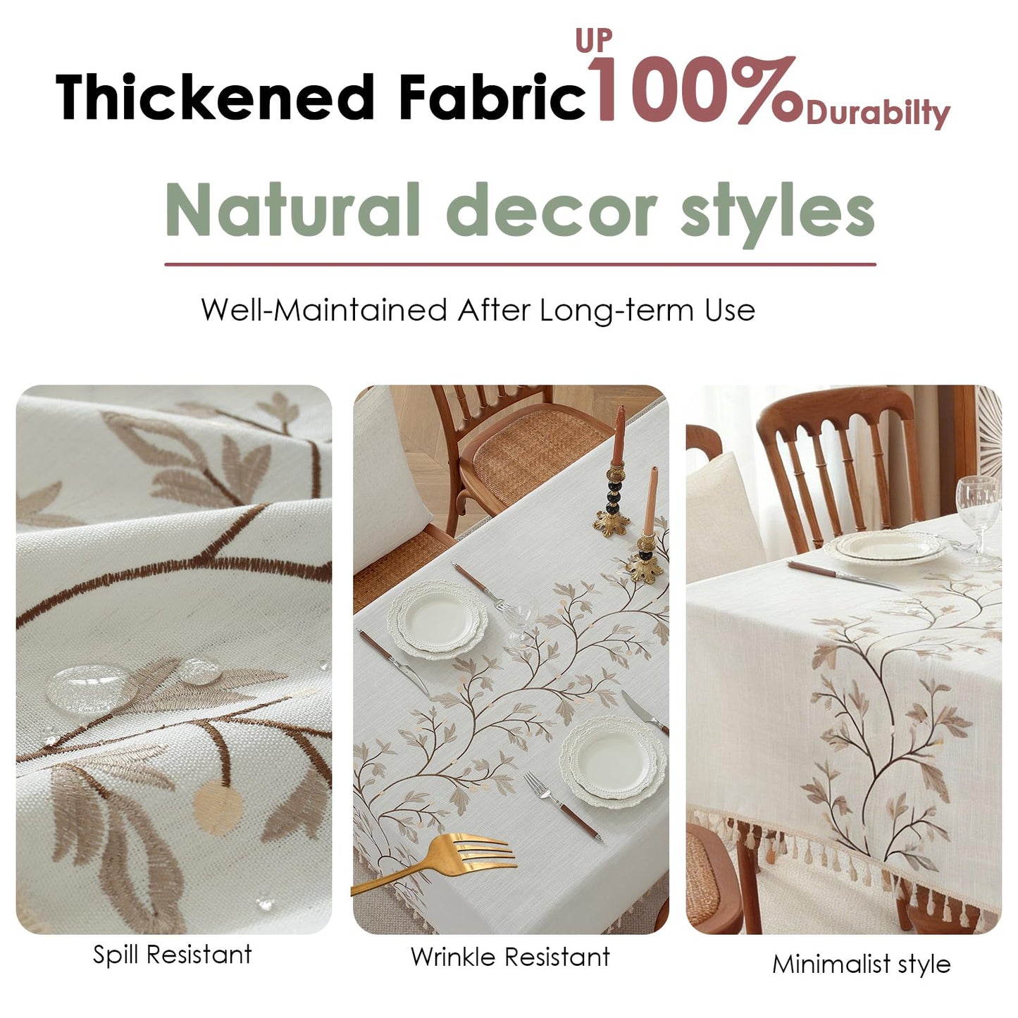 QDTTSRY Rectangle Cotton Linen Tablecloth, Heavy Duty Waterproof Tablecloths Farmhouse Tablecloth, Soft and Wrinkle Free Table Cover with Tassels for Kitchen & Dining (Coffee Flower, 70" x 55")