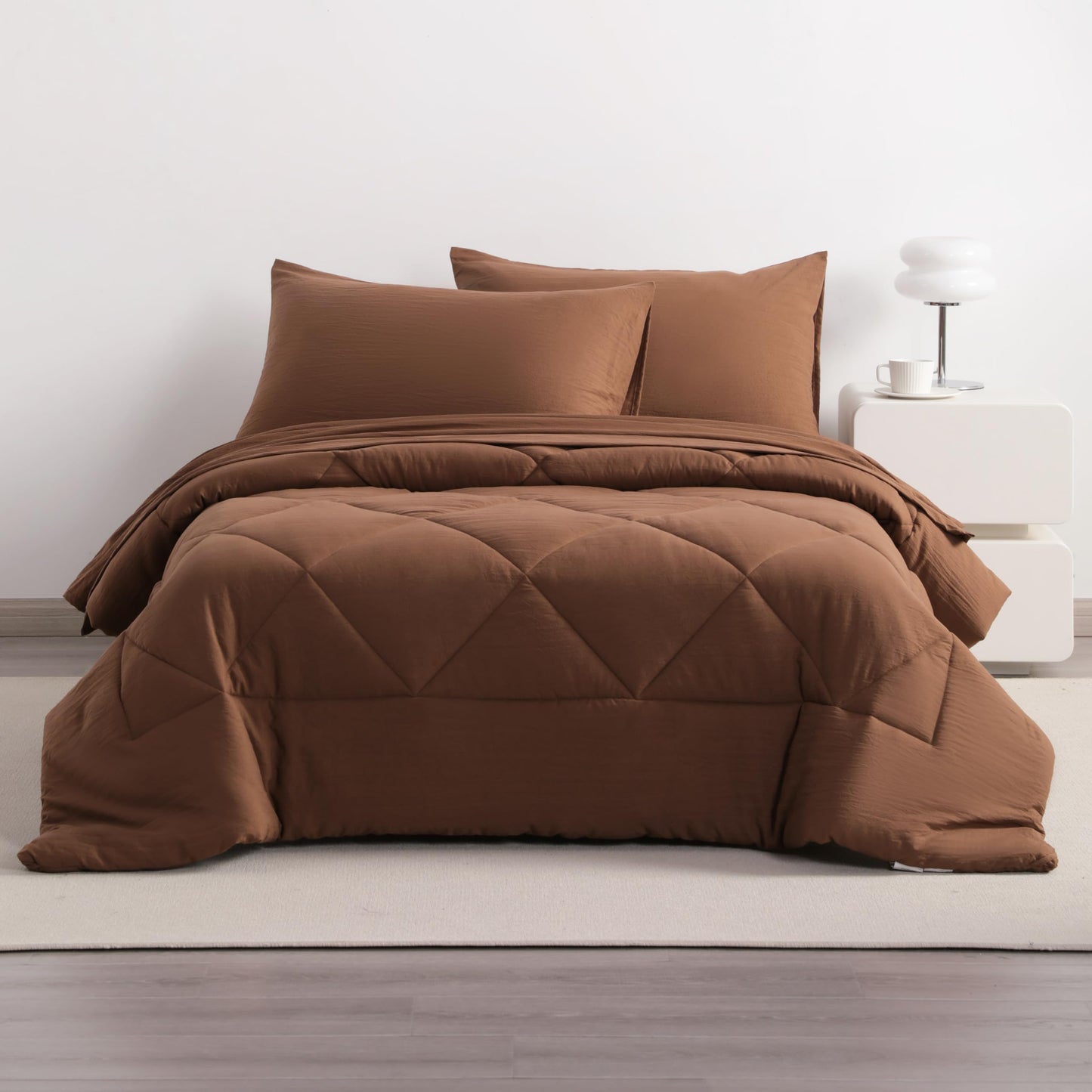 NTBAY Twin Comforter Set with Sheets, 5 Pieces Soft and Breathable Twin Bedding Set, Twin Bed in a Bag, Down Alternative Comforter Set Solid Color All Season, Kids Bedding Set, Brown