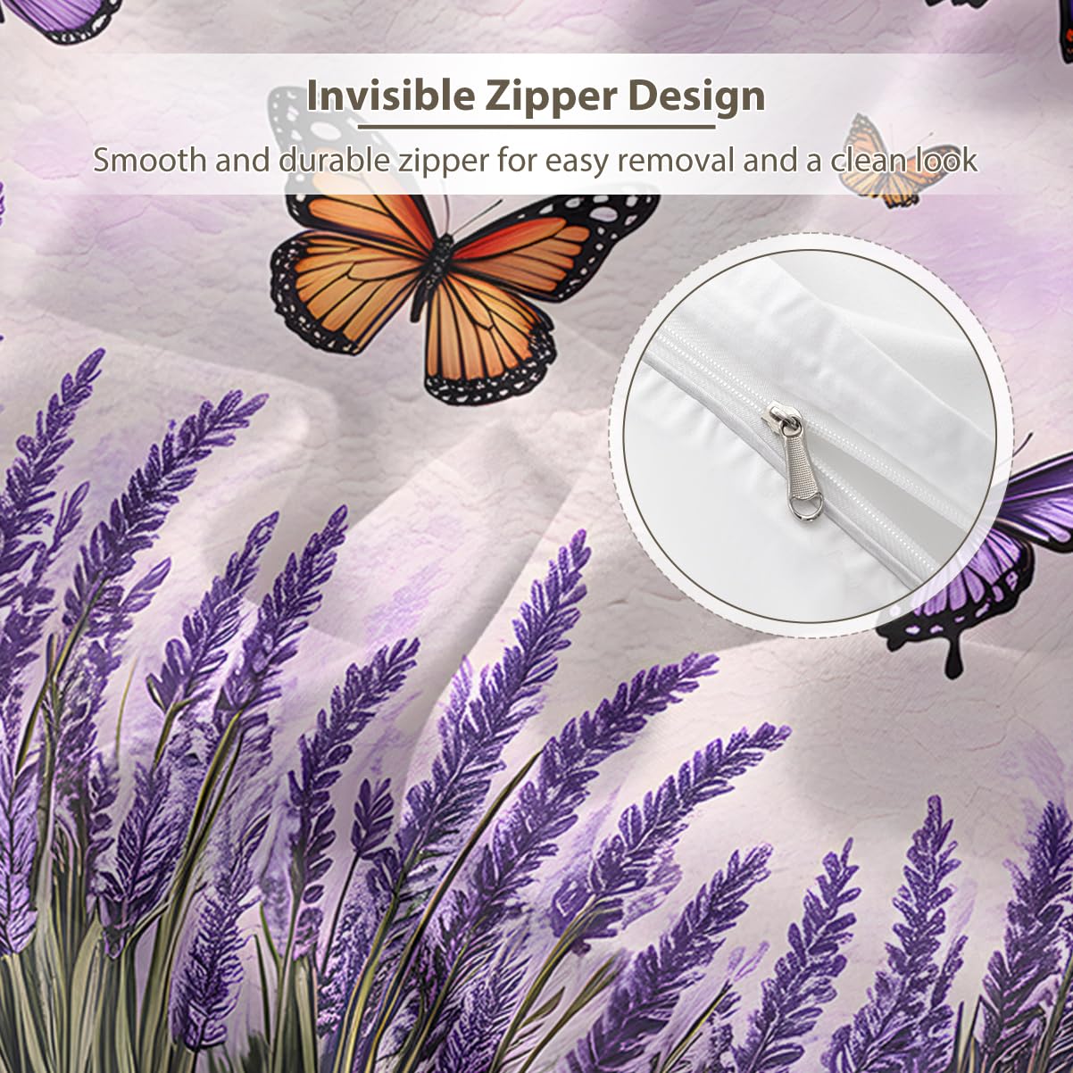 MILANKET Lavender Butterfly Duvet Cover Set Purple Floral Bedding with Zipper Closure and Corner Ties Soft Microfiber Nature Inspired Comforter Cover for Women Girls Bedroom Decor Twin