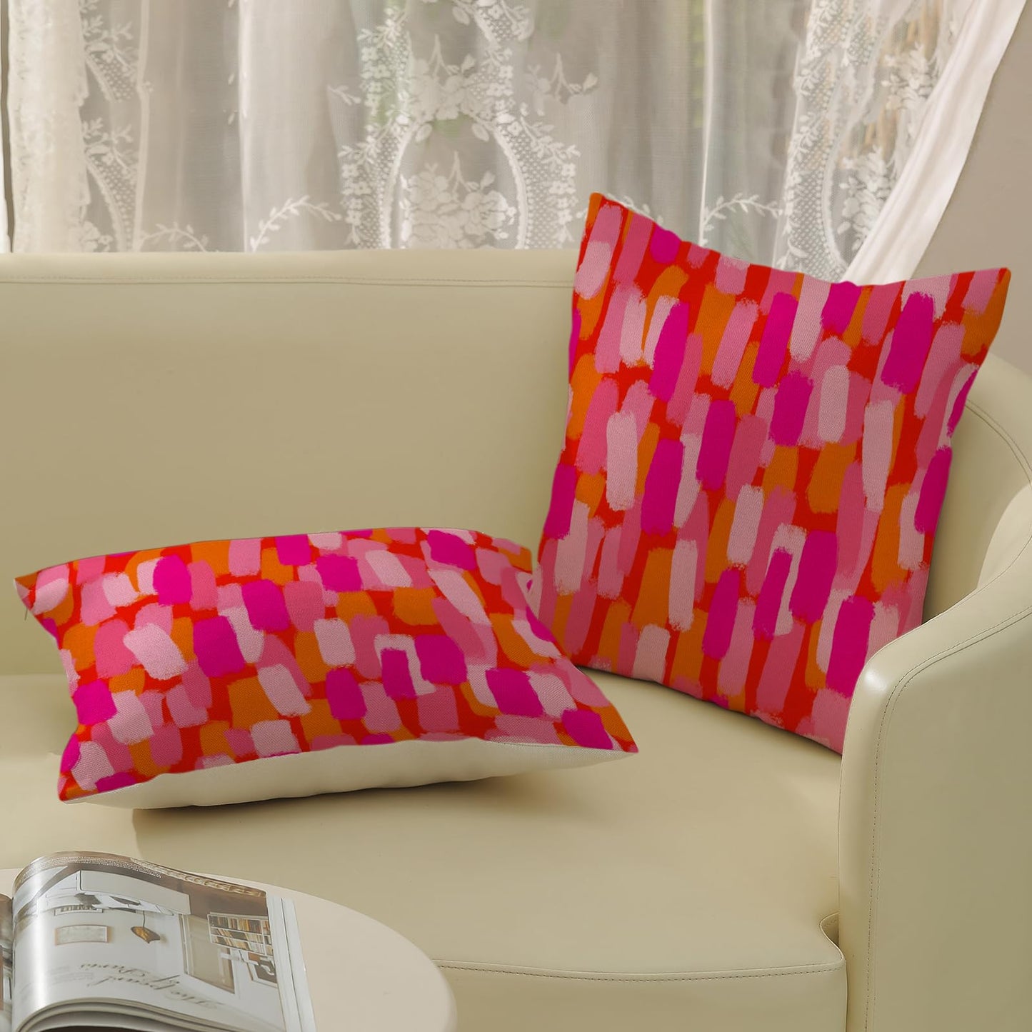 DAFENA Preppy Hot Pink Pillow Covers 18x18 Inch 2 Pcs Burnt Orange Abstract Paint Decor Throw Pillows Modern Aesthetic Funky Outdoor Holiday Decoration Pillowcase Linen Cushion Cover for Couch Bed