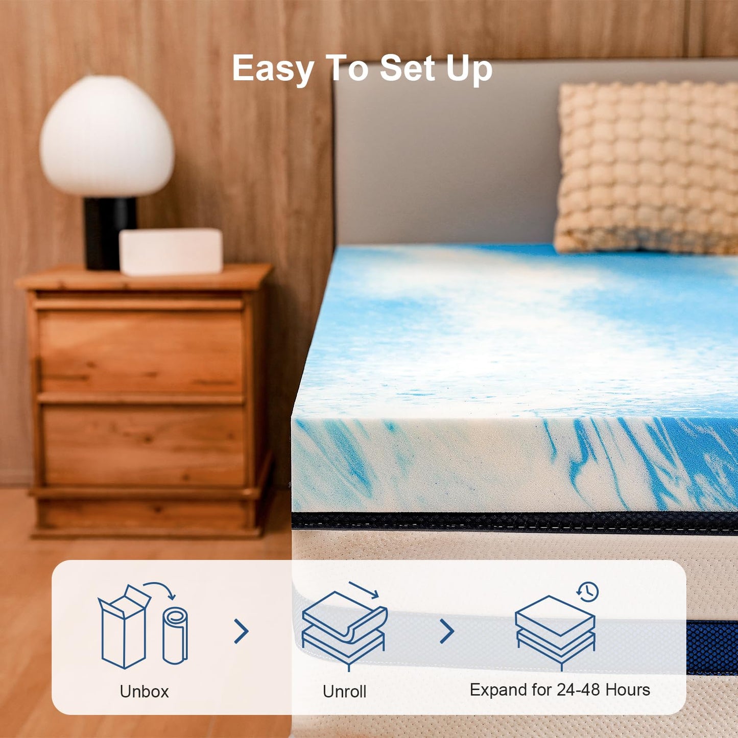 Bynex 2 Inch Gel Memory Foam Mattress Topper, King Size Cooling Bed Topper for Back Pain & Pressure Relief