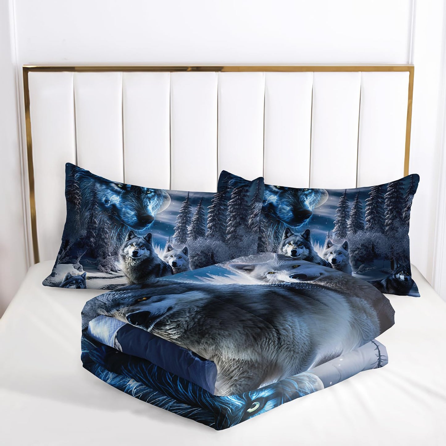 AILONEN Boys Bedding Set - Wolf Printed Comforter Set, Queen Size, 3Pcs Safari Wolves Duvet Set, 1 Quilt and 2 Pillowcases