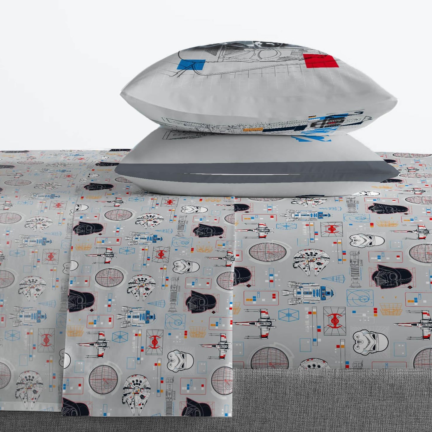 Jay Franco Kids Sheet Set with Fitted, Flat Sheets & Pillow Cover - Ultra-Soft Bedding with Pillowcase for Room Decor, Gray - Star Wars, 4 Piece Queen