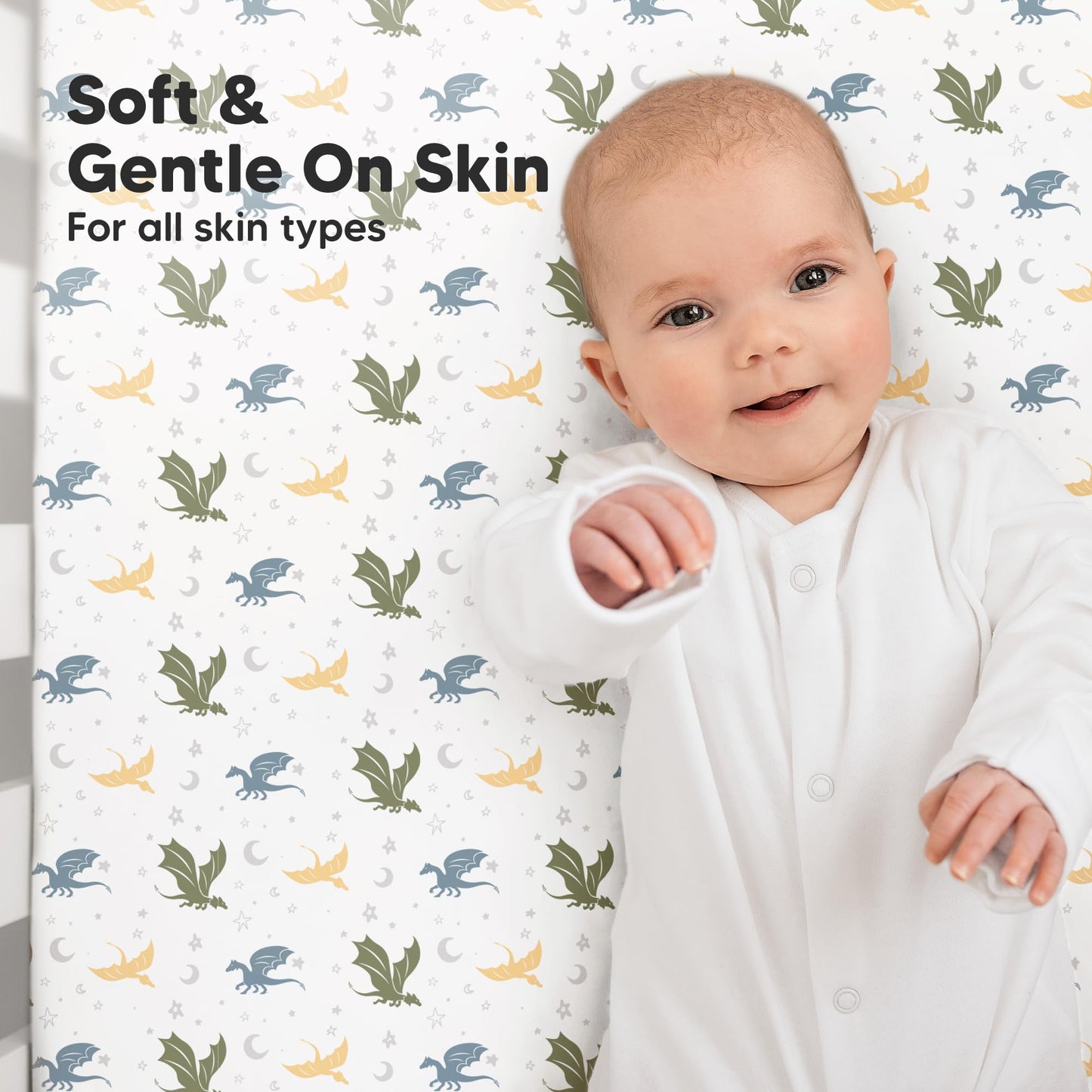 KeaBabies 2-Pack Organic Cotton Crib Sheets for Boys, Girls - 52x28 Fitted Crib Mattress Sheet Neutral, Breathable Cover for Baby Bed Set, Toddler Mattress, Soft & Cute Prints (Dragon Tale)