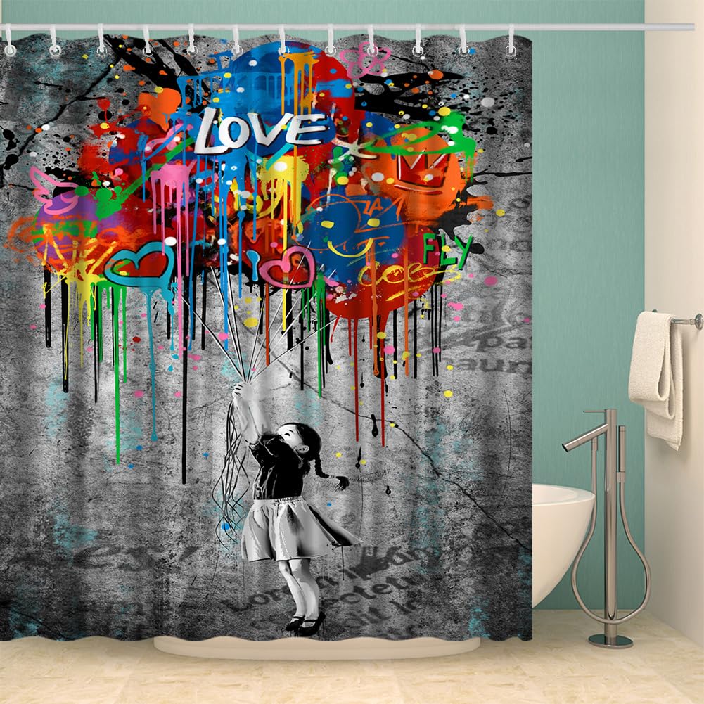 Graffiti Shower Curtain Banksy Teens Girls Colorful Bathroom Decor