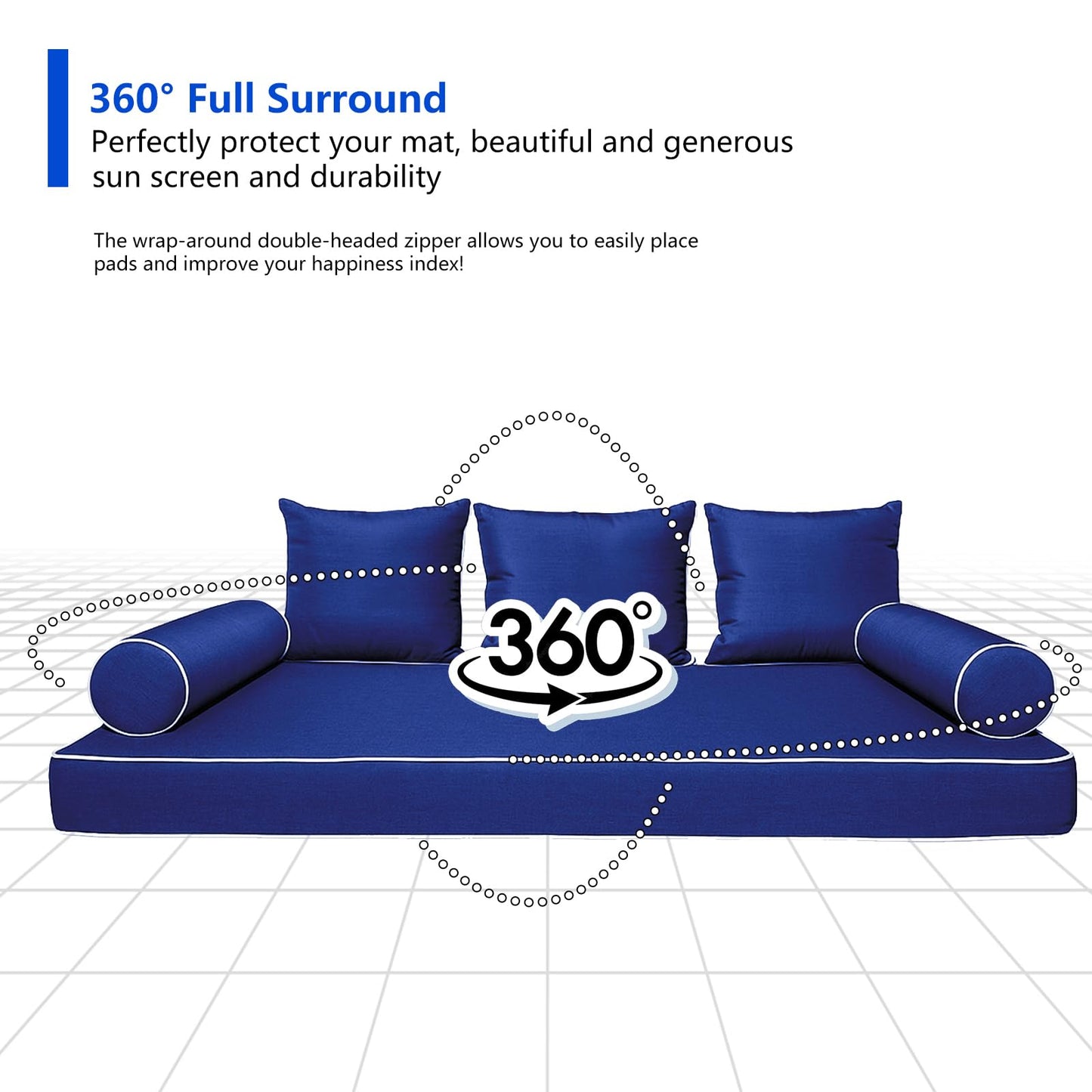 Outdoor Twin Size Daybed Mattress Cover Waterproof, Porch Swing Bed Cushion Covers with Zip,Outdoors Bedding Cushions Pillow Bolster Fitted Sheet Slipcover,ONLY COVER (Navy Blue, 75*39*6inch)
