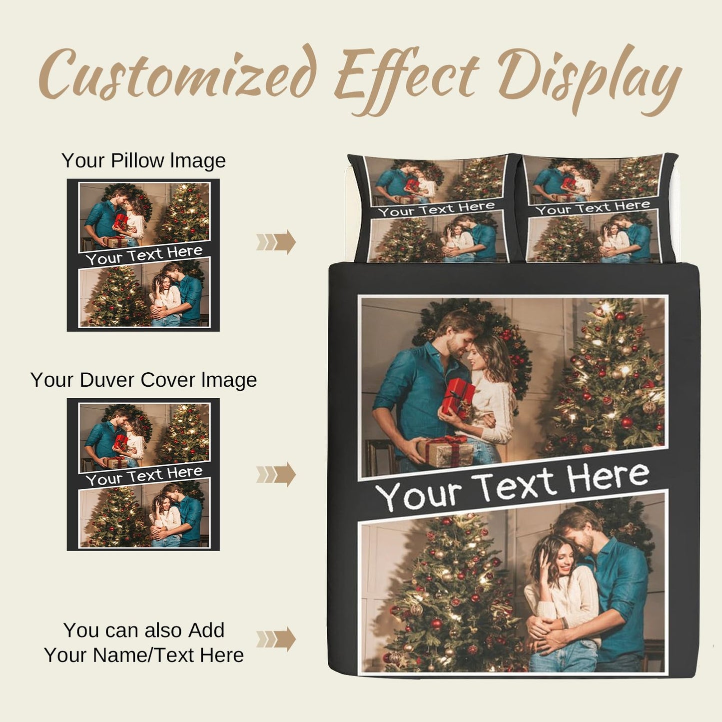Lonhooker Custom Comforter Set, Custom Three-piece Bed Set Personalized Cover Set 3-Piece with 2 Pillowcases Customized Picture Bedding Sets with Picture Text Logo Universal All Season (Color08)