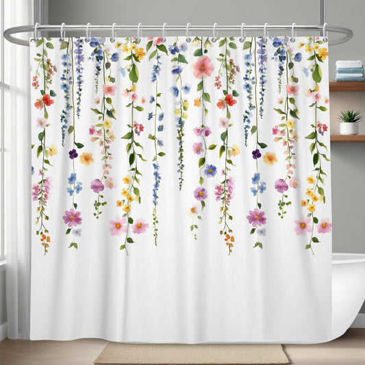 OFILA Floral Vine Shower Curtain for Bathroom Colorful Flower Botanical Leaves Cute Elegant Minimalist Shower Curtains Waterproof Polyester Fabric Decoration Bath Curtain 72×72 Inch