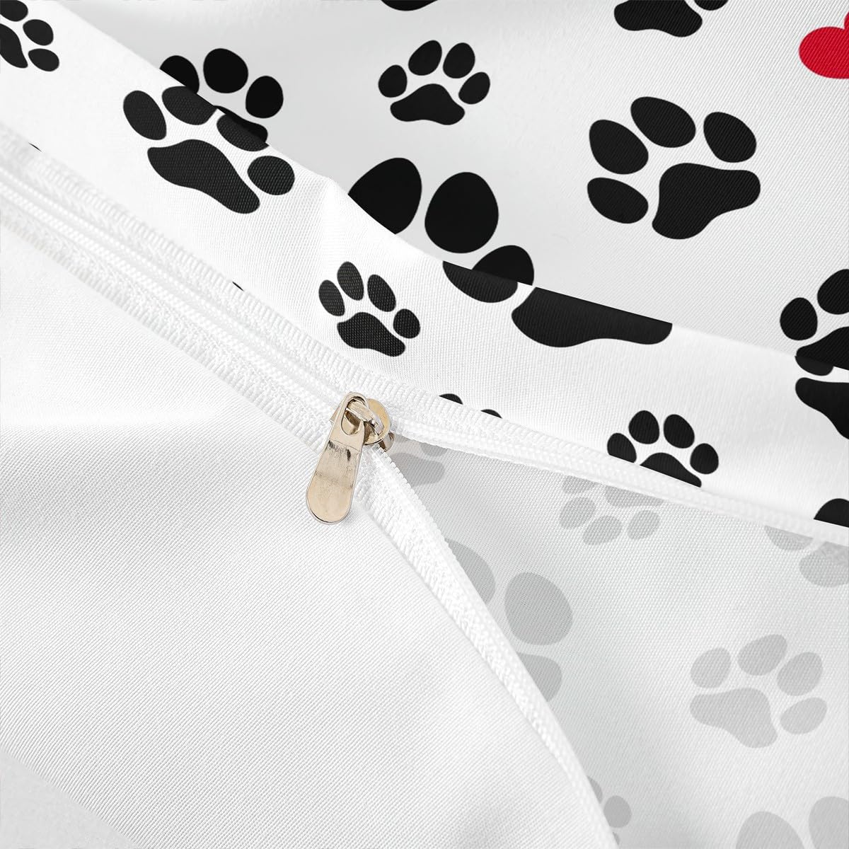 Homewish Black Footprints Duvet Cover Set Dog Paw Cat Paw Heart Love Puppy Feet Print Bedding Set 3pcs Fashion Comforter Cover Microfiber Bedspread Cover with 2 Pillow Cases(No Comforter) Queen Size