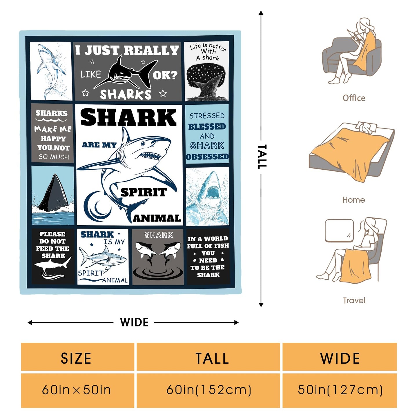 Hohoto Ocean Shark Blanket Gifts for Adults Men Women Boys Girls Birthday Christmas Halloween Easter Father's Day Dad Husband Boyfriend Son Throw Blanket 50"x60"