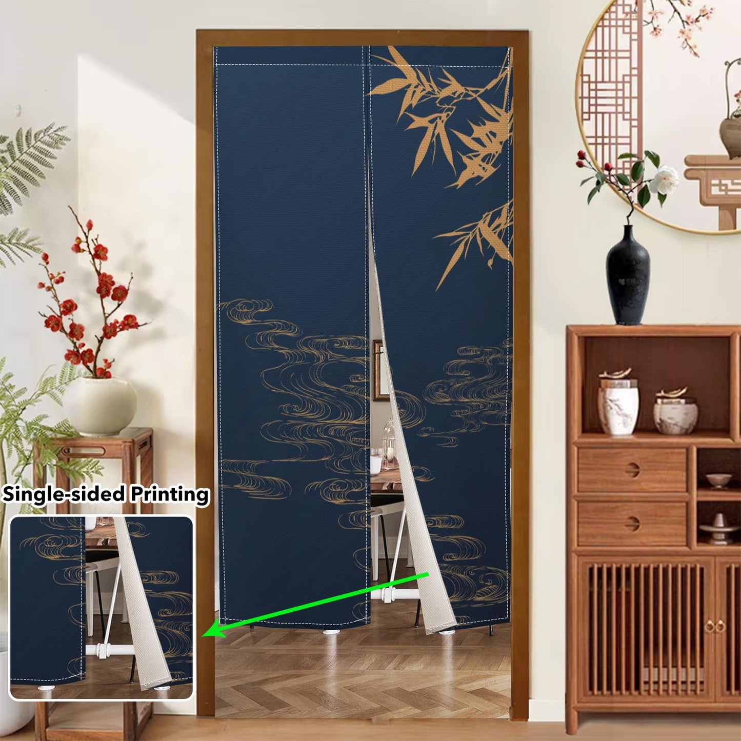 Leowefowa Japanese Noren Doorway Curtain Traditional Door Kitchen Curtains Chinese Bomboo Printing Window Treatment Long Doorway Trapestry Panle for Wall Hnaging Room Divider Home Decor, 33.5"x 70.9"