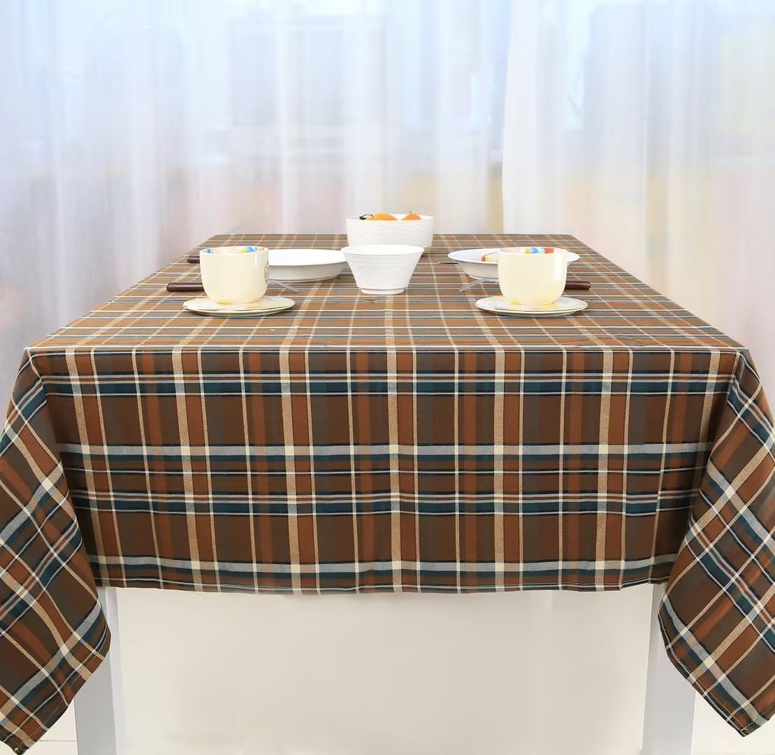 SKNSOFT Square Plaid Tablecloth Brown Table Cloth,Kitchen Dining Tabletop Decoration Checkered Table Covers for Outdoor and Indoor Dining,52 L x 52"